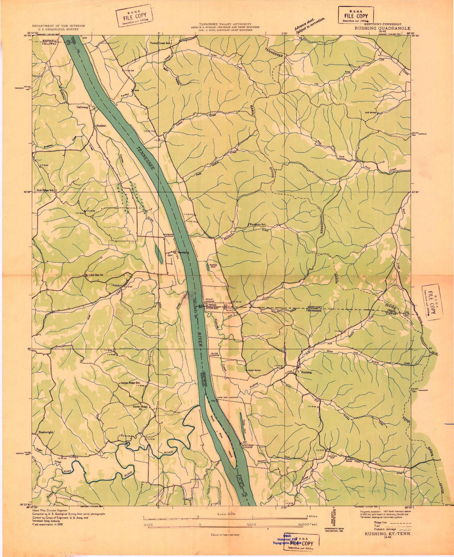 USGS 1:24000-SCALE QUADRANGLE FOR RUSHING, KY 1936