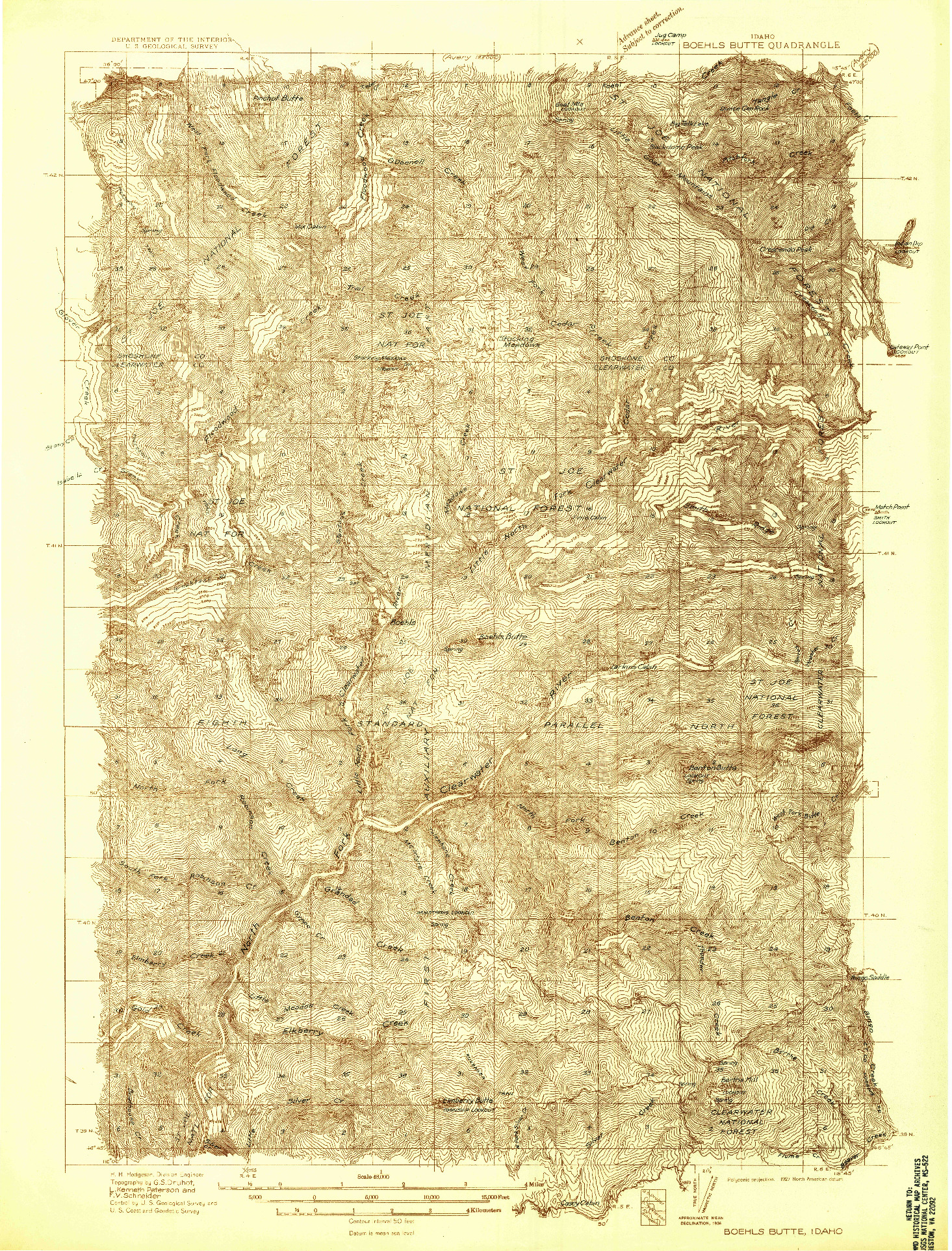 USGS 1:48000-SCALE QUADRANGLE FOR BOEHLS BUTTE, ID 1936