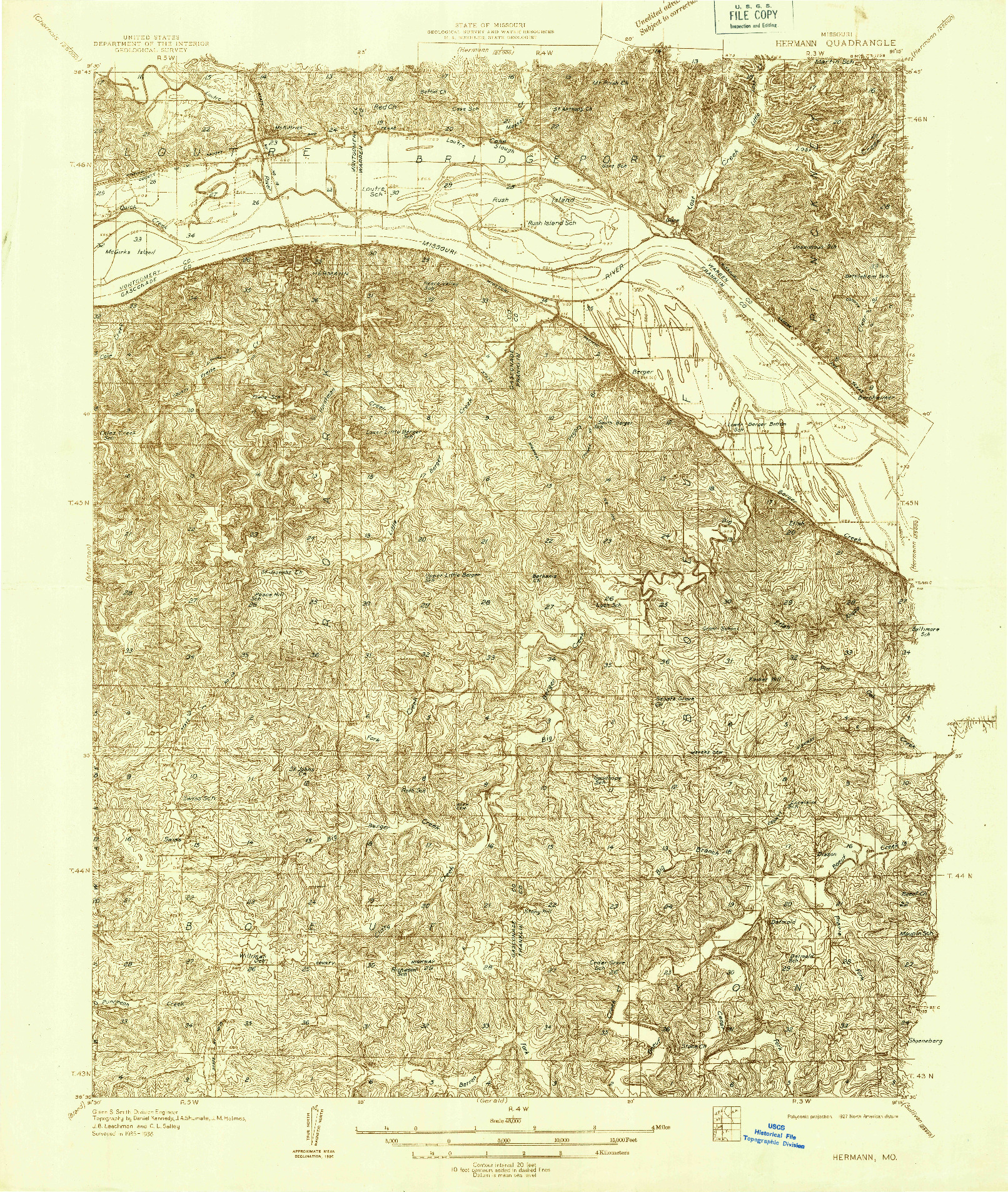 USGS 1:48000-SCALE QUADRANGLE FOR HERMANN, MO 1936