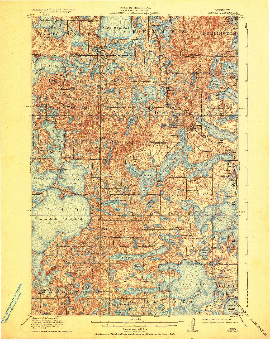 USGS 1:62500-SCALE QUADRANGLE FOR VERGAS, MN 1915