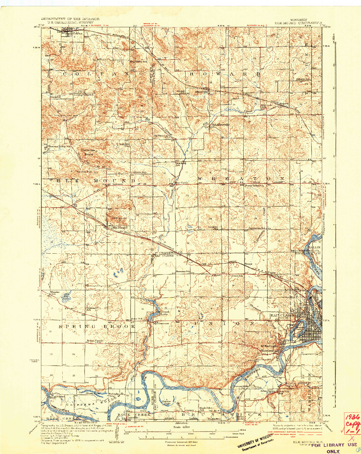 USGS 1:62500-SCALE QUADRANGLE FOR ELK MOUND, WI 1936
