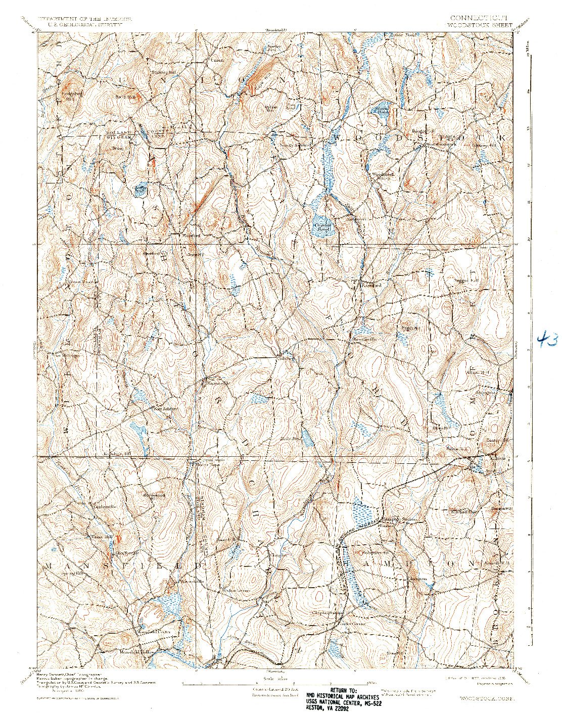 USGS 1:62500-SCALE QUADRANGLE FOR WOODSTOCK, CT 1892