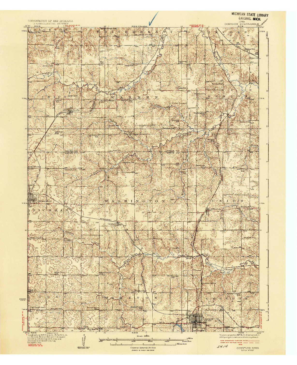 USGS 1:62500-SCALE QUADRANGLE FOR CORYDON, IA 1937