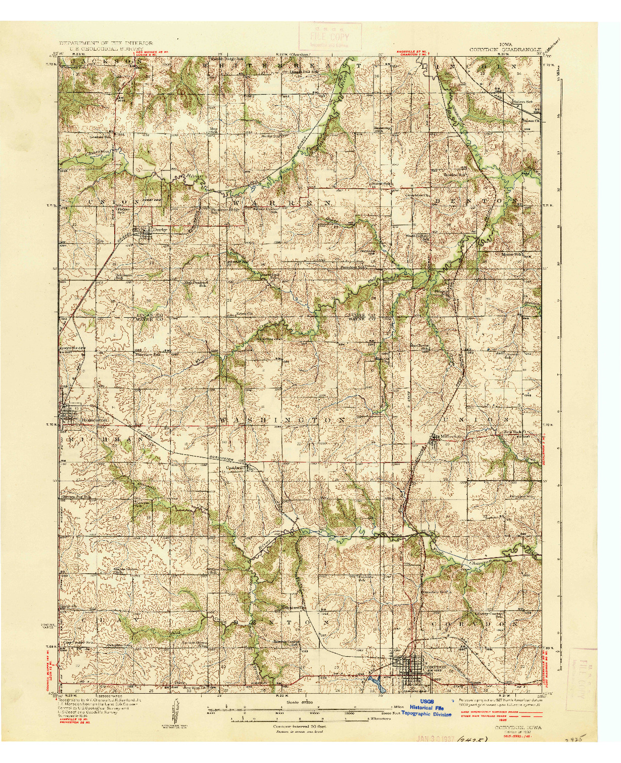 USGS 1:62500-SCALE QUADRANGLE FOR CORYDON, IA 1937