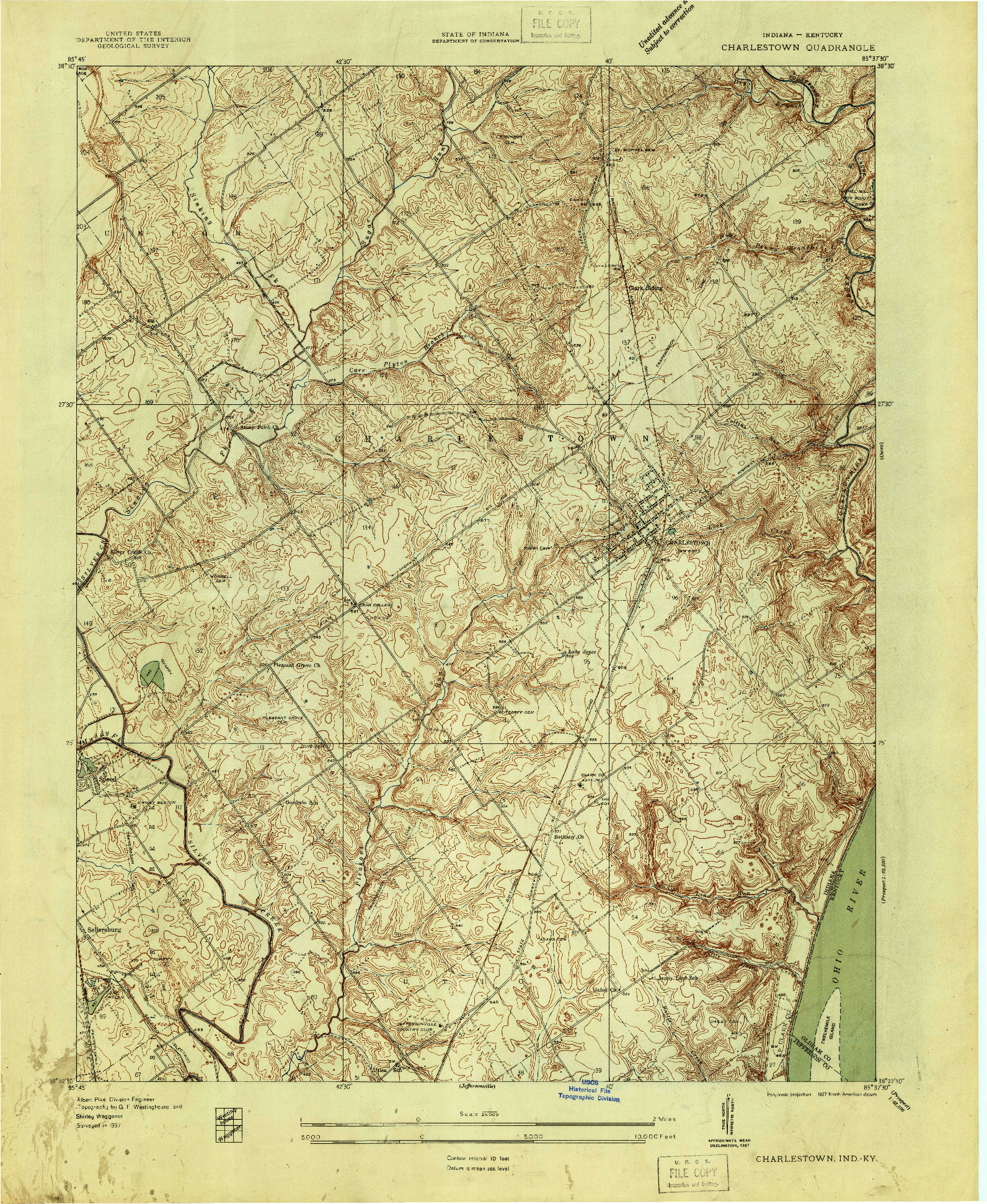 USGS 1:24000-SCALE QUADRANGLE FOR CHARLESTOWN, IN 1937