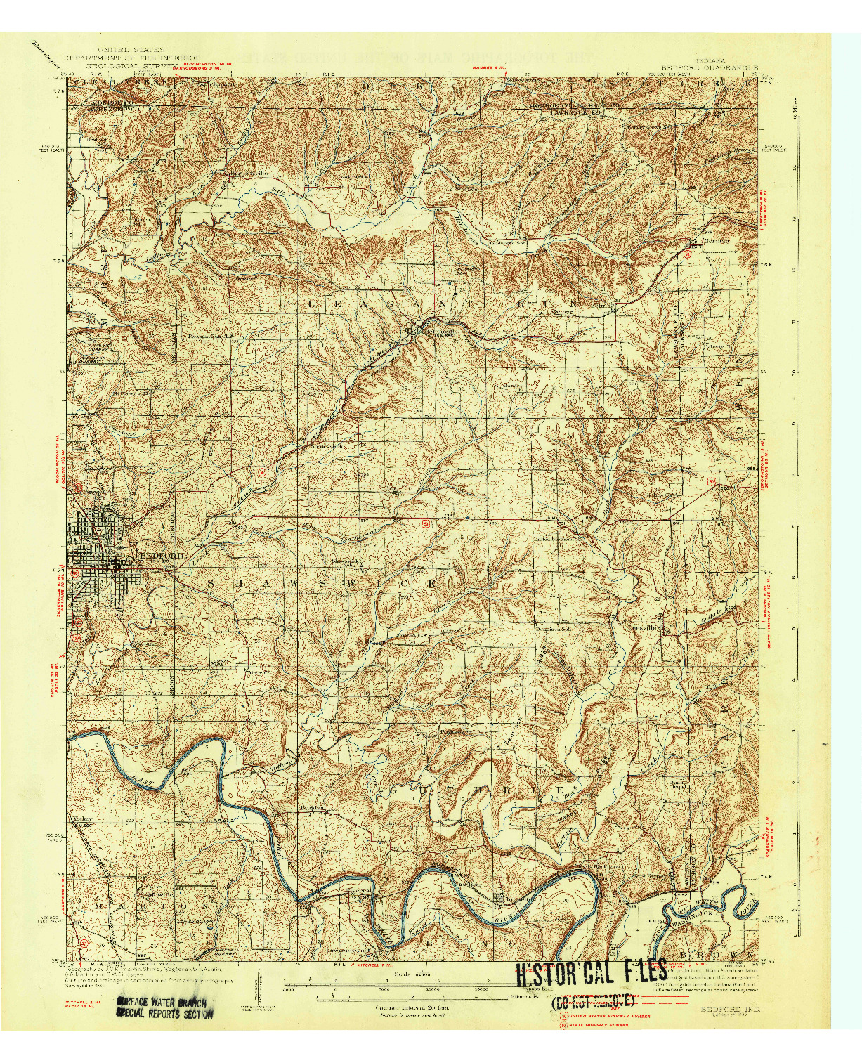 USGS 1:62500-SCALE QUADRANGLE FOR BEDFORD, IN 1937