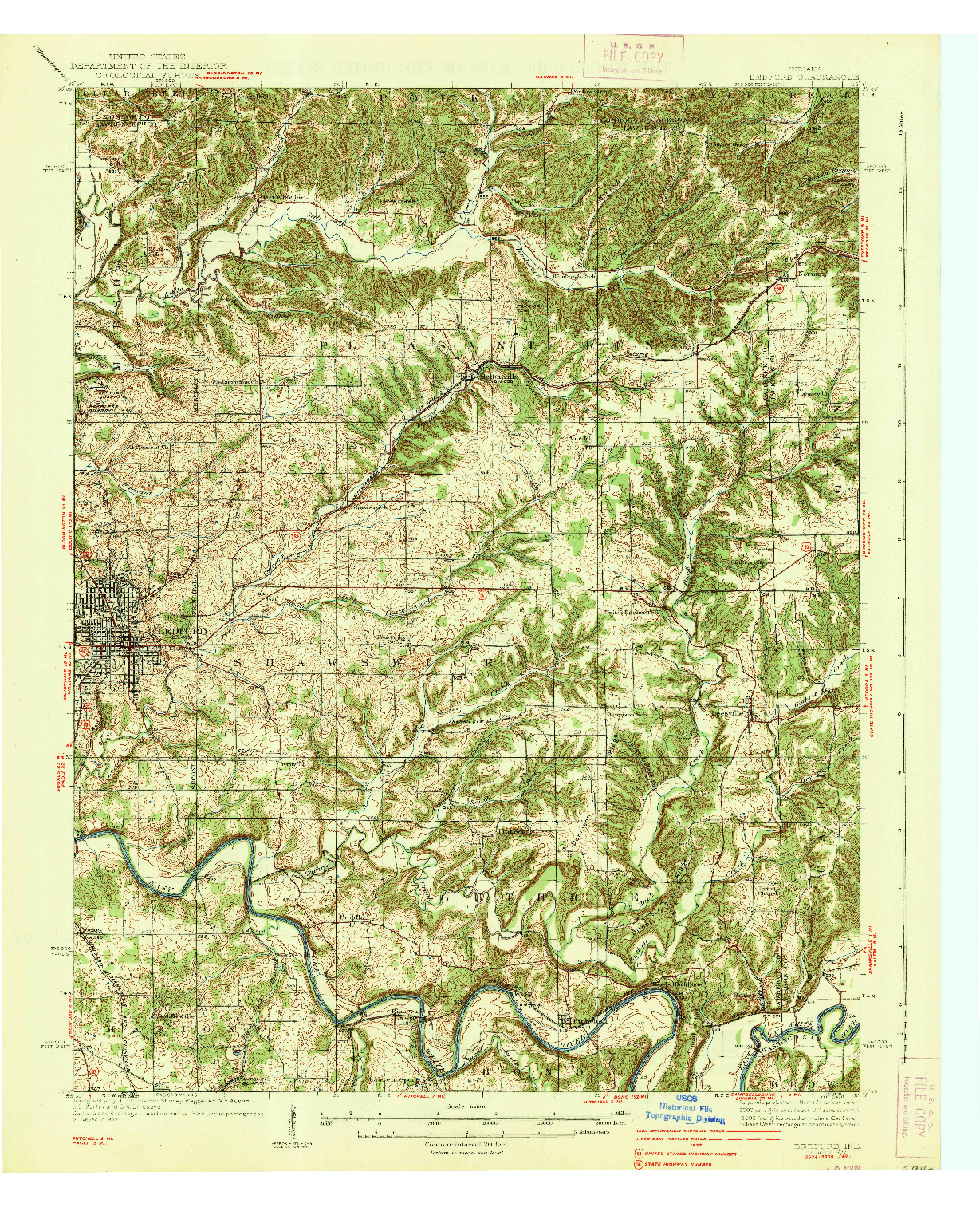 USGS 1:62500-SCALE QUADRANGLE FOR BEDFORD, IN 1937