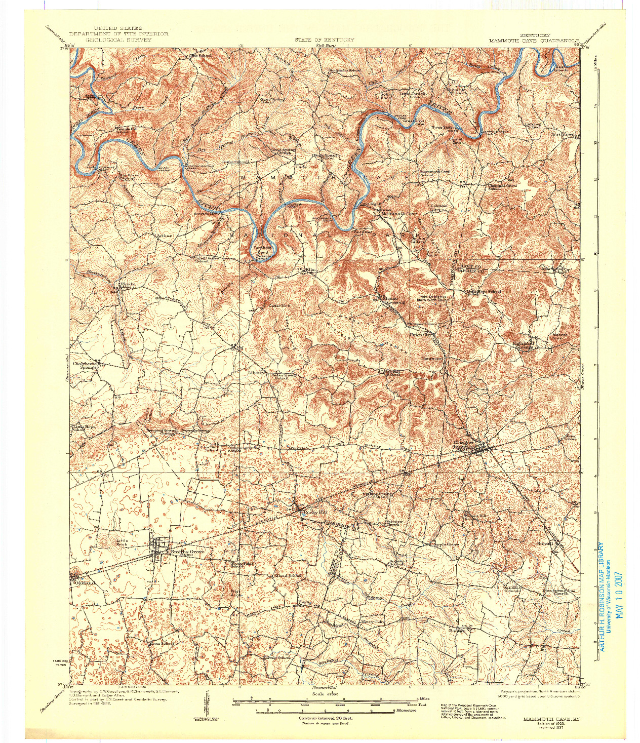 USGS 1:62500-SCALE QUADRANGLE FOR MAMMOTH CAVE, KY 1923