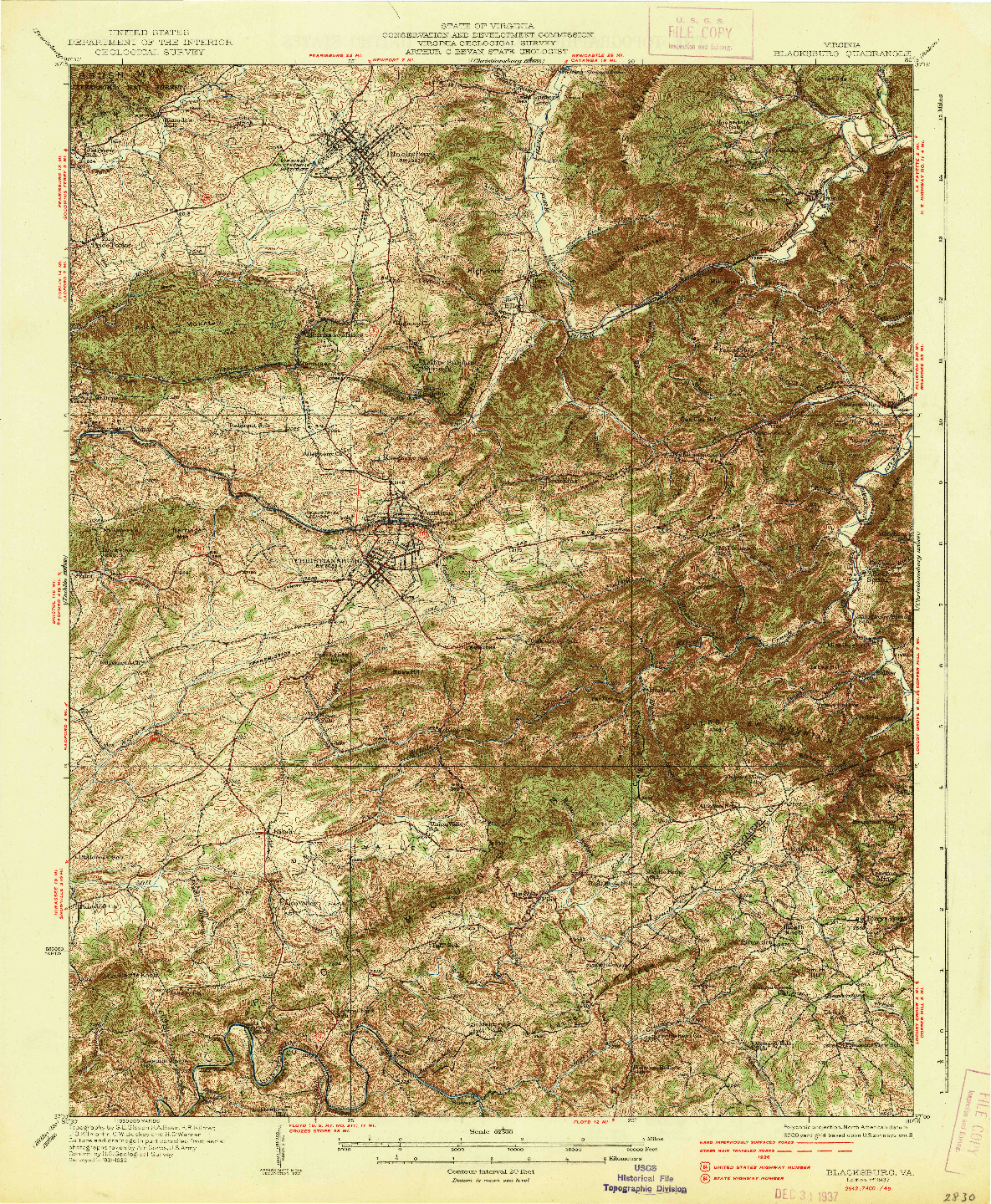 USGS 1:62500-SCALE QUADRANGLE FOR BLACKSBURG, VA 1937