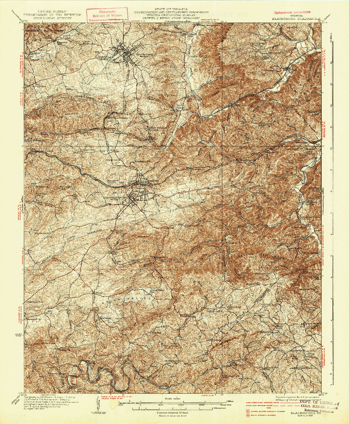 USGS 1:62500-SCALE QUADRANGLE FOR BLACKSBURG, VA 1937