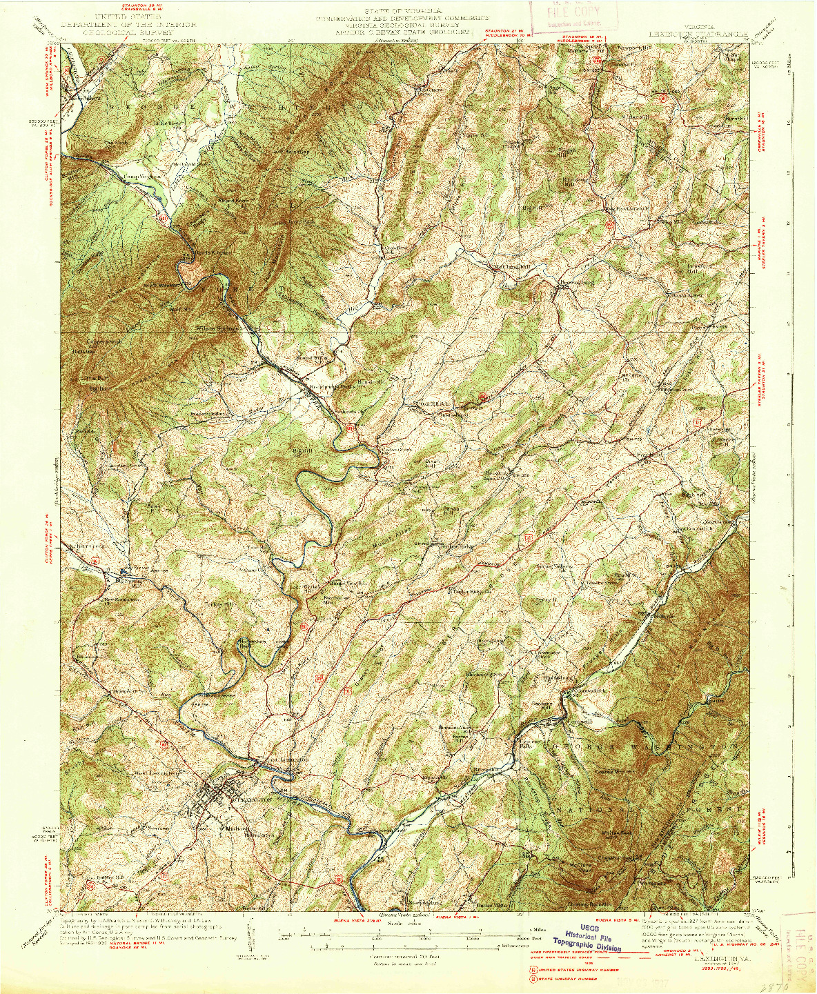 USGS 1:62500-SCALE QUADRANGLE FOR LEXINGTON, VA 1937