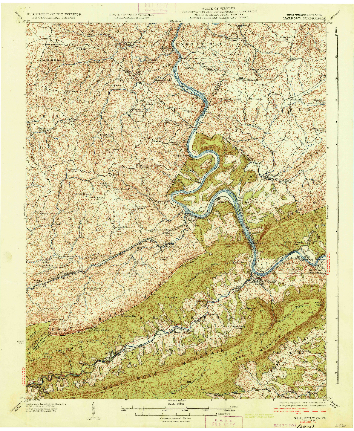 USGS 1:62500-SCALE QUADRANGLE FOR NARROWS, VA 1937