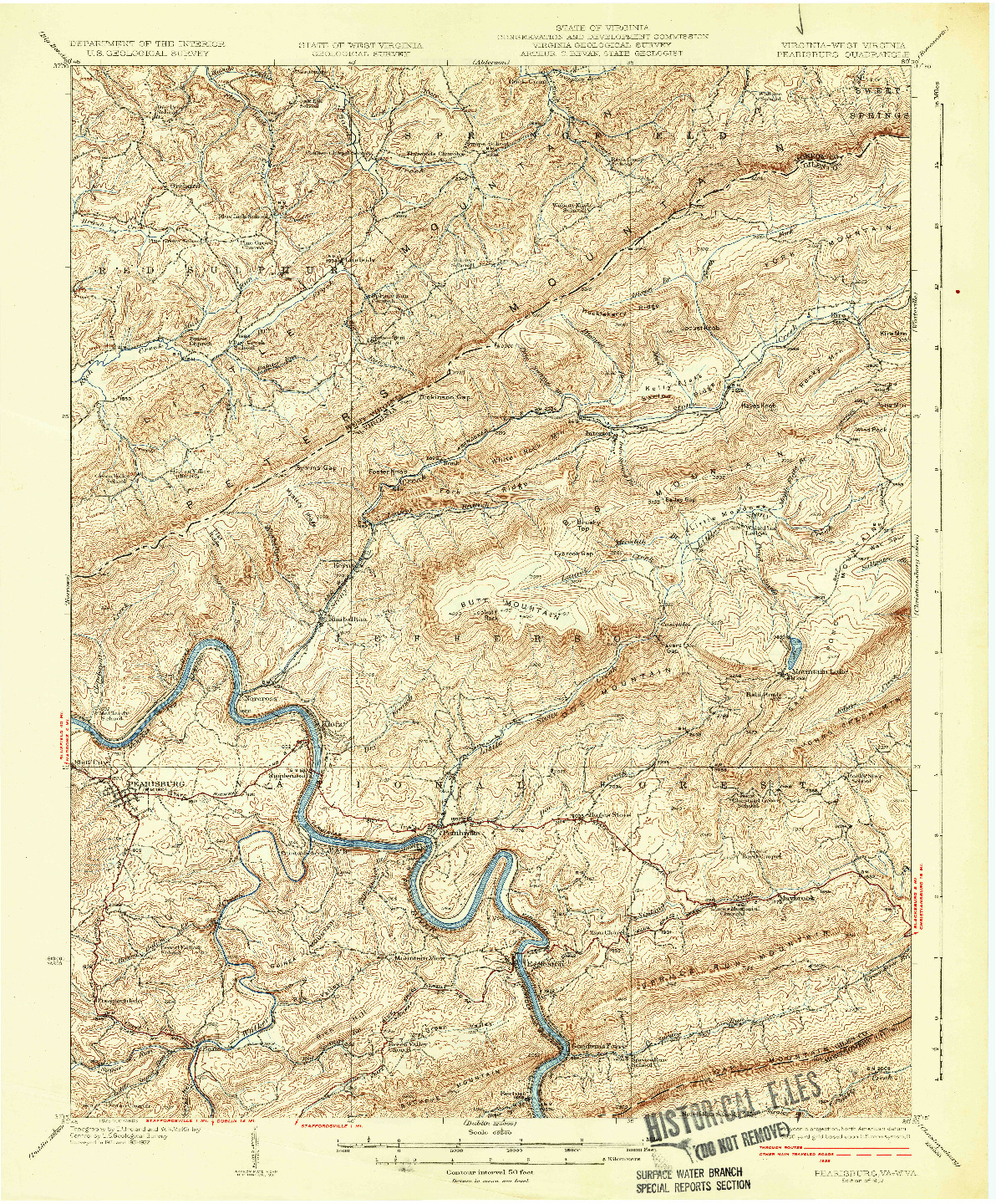 USGS 1:62500-SCALE QUADRANGLE FOR PEARISBURG, VA 1937