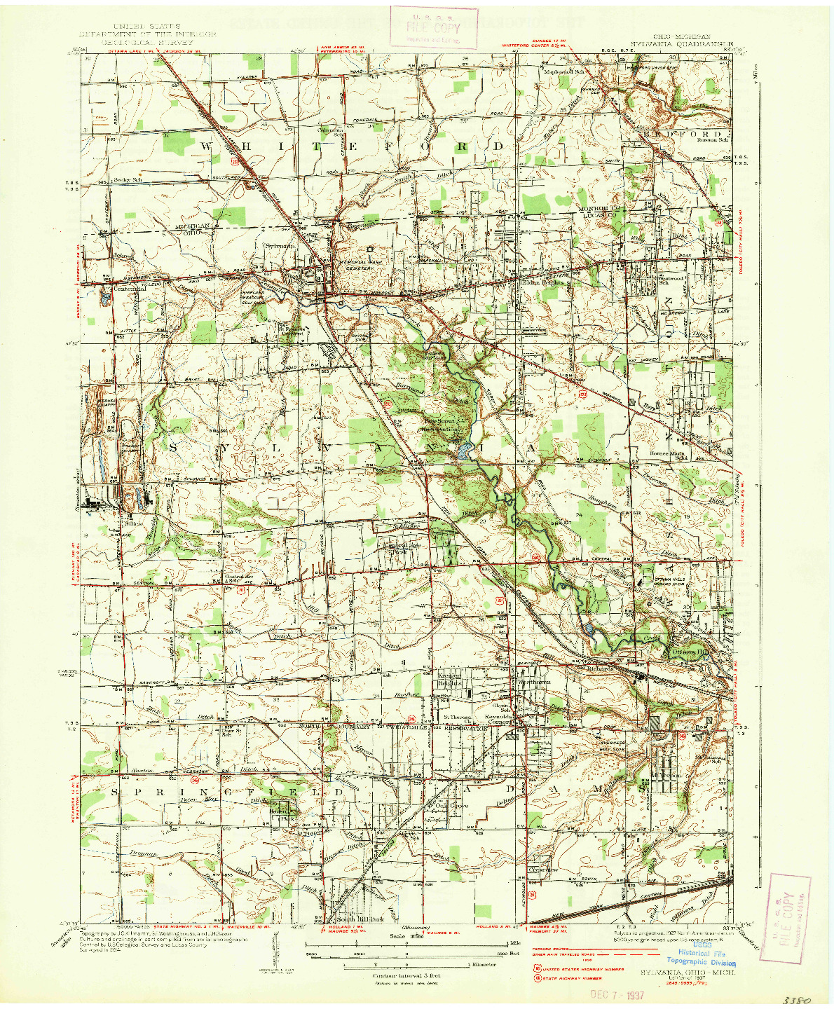 USGS 1:31680-SCALE QUADRANGLE FOR SYLVANIA, OH 1937