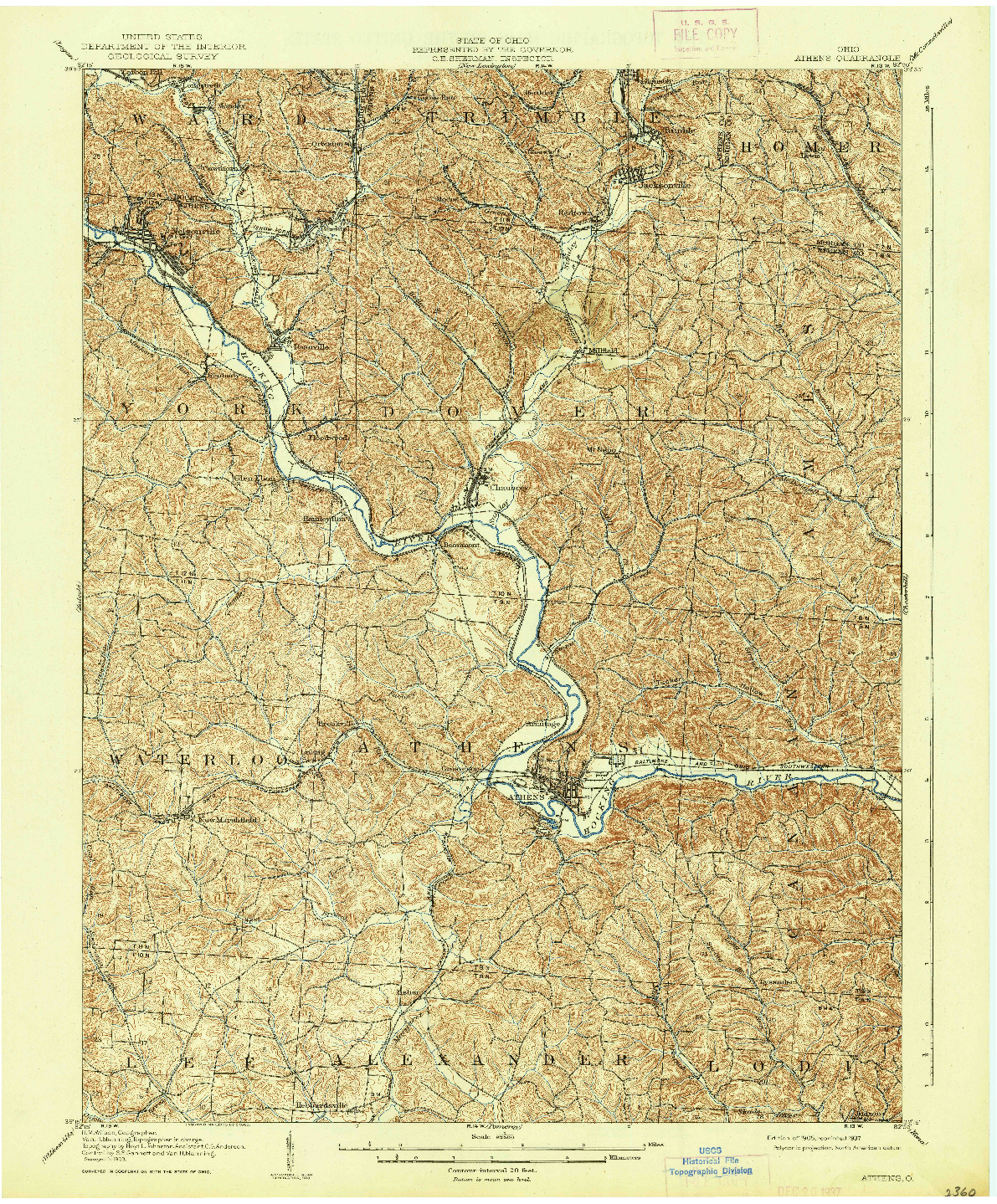 USGS 1:62500-SCALE QUADRANGLE FOR ATHENS, OH 1905