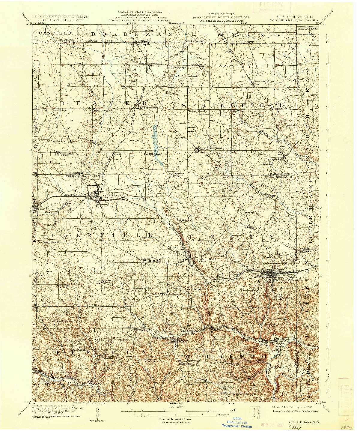 USGS 1:62500-SCALE QUADRANGLE FOR COLUMBIANA, OH 1909