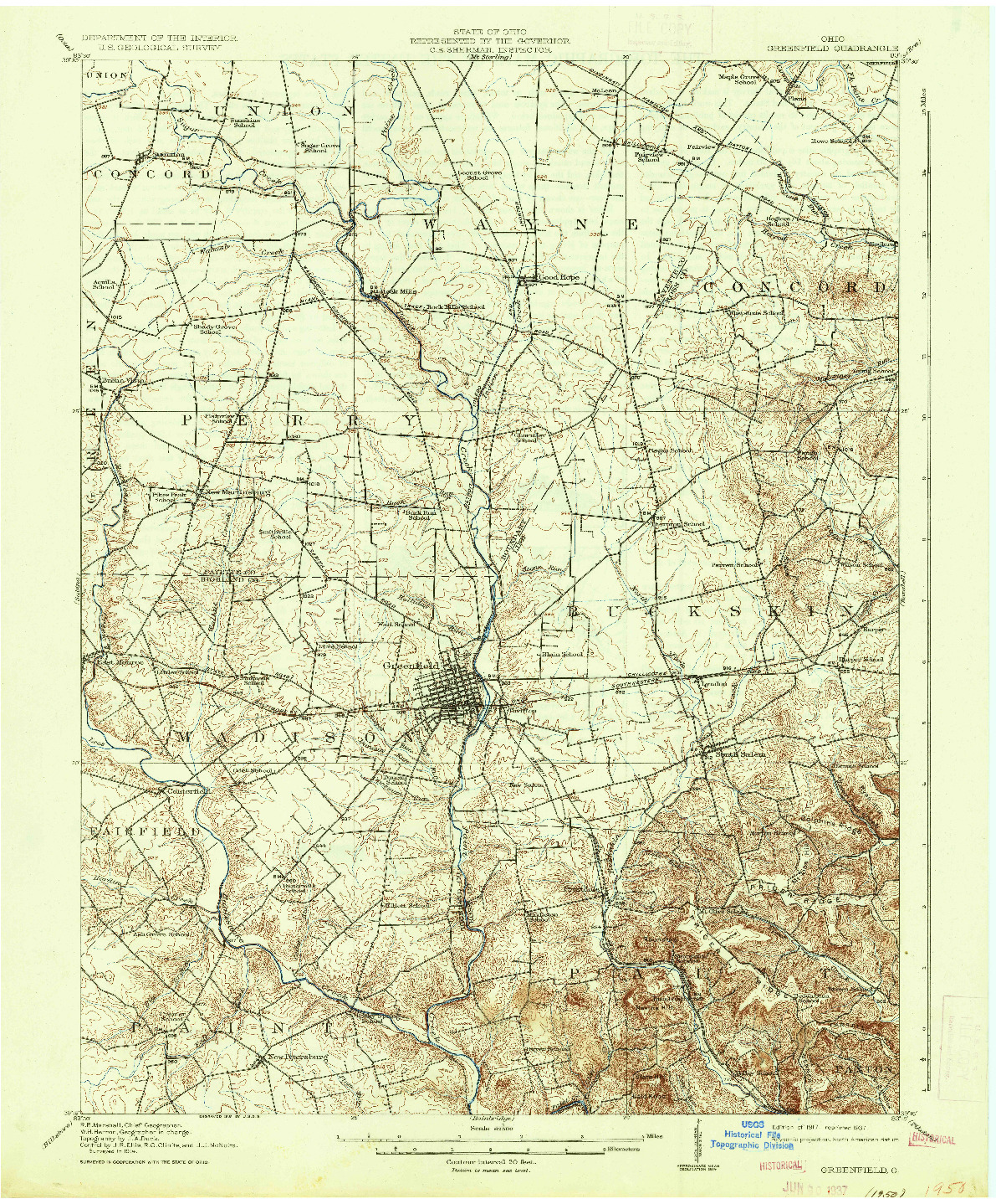 USGS 1:62500-SCALE QUADRANGLE FOR GREENFIELD, OH 1917