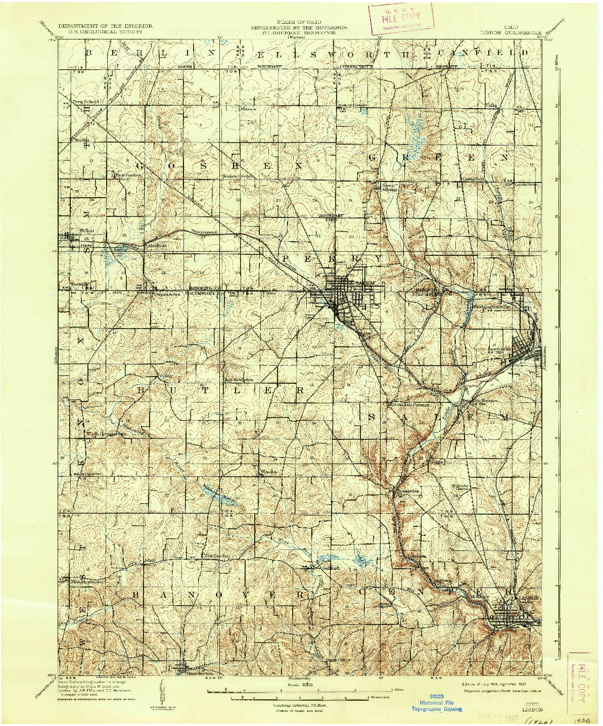USGS 1:62500-SCALE QUADRANGLE FOR LISBON, OH 1909