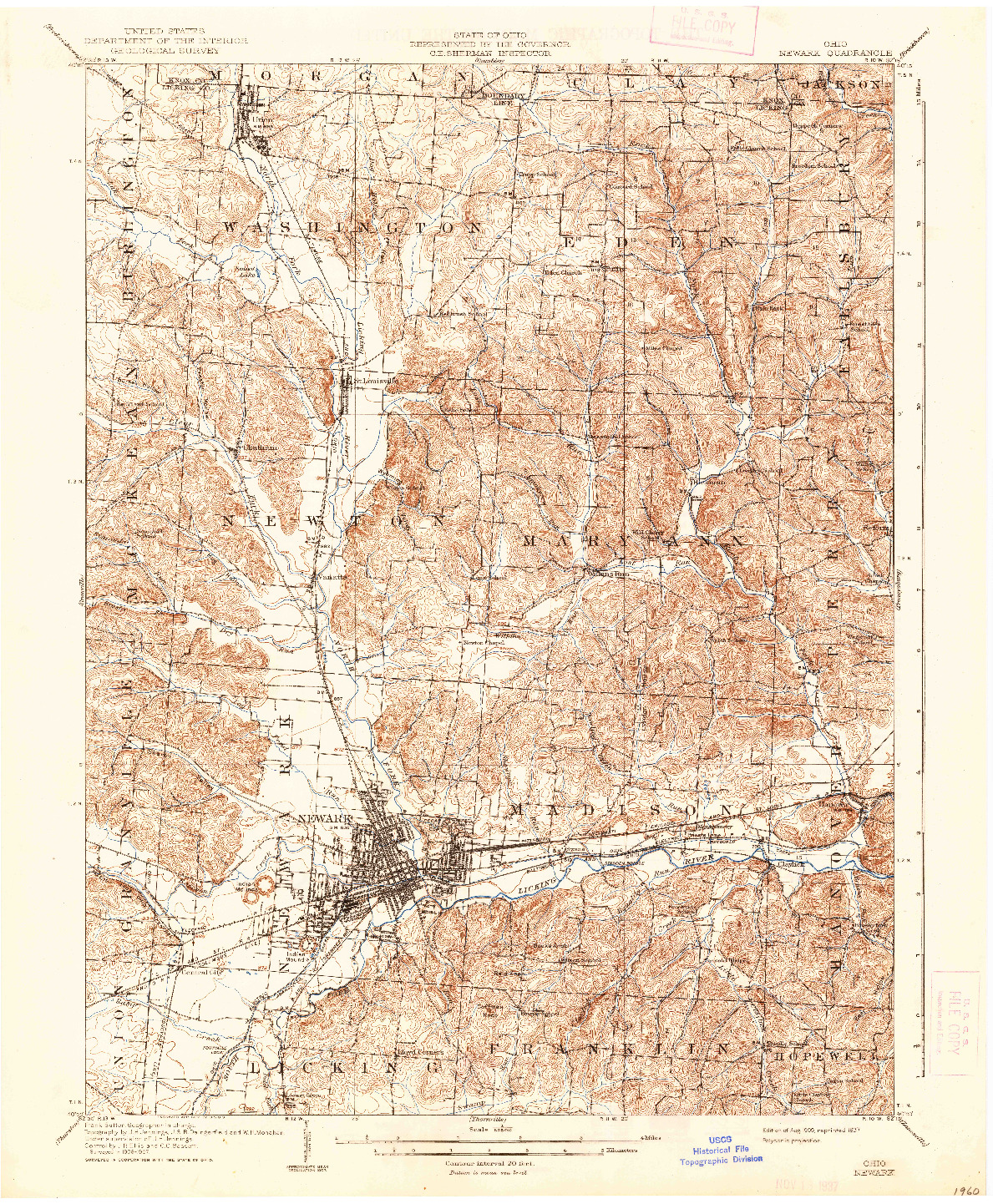 USGS 1:62500-SCALE QUADRANGLE FOR NEWARK, OH 1909