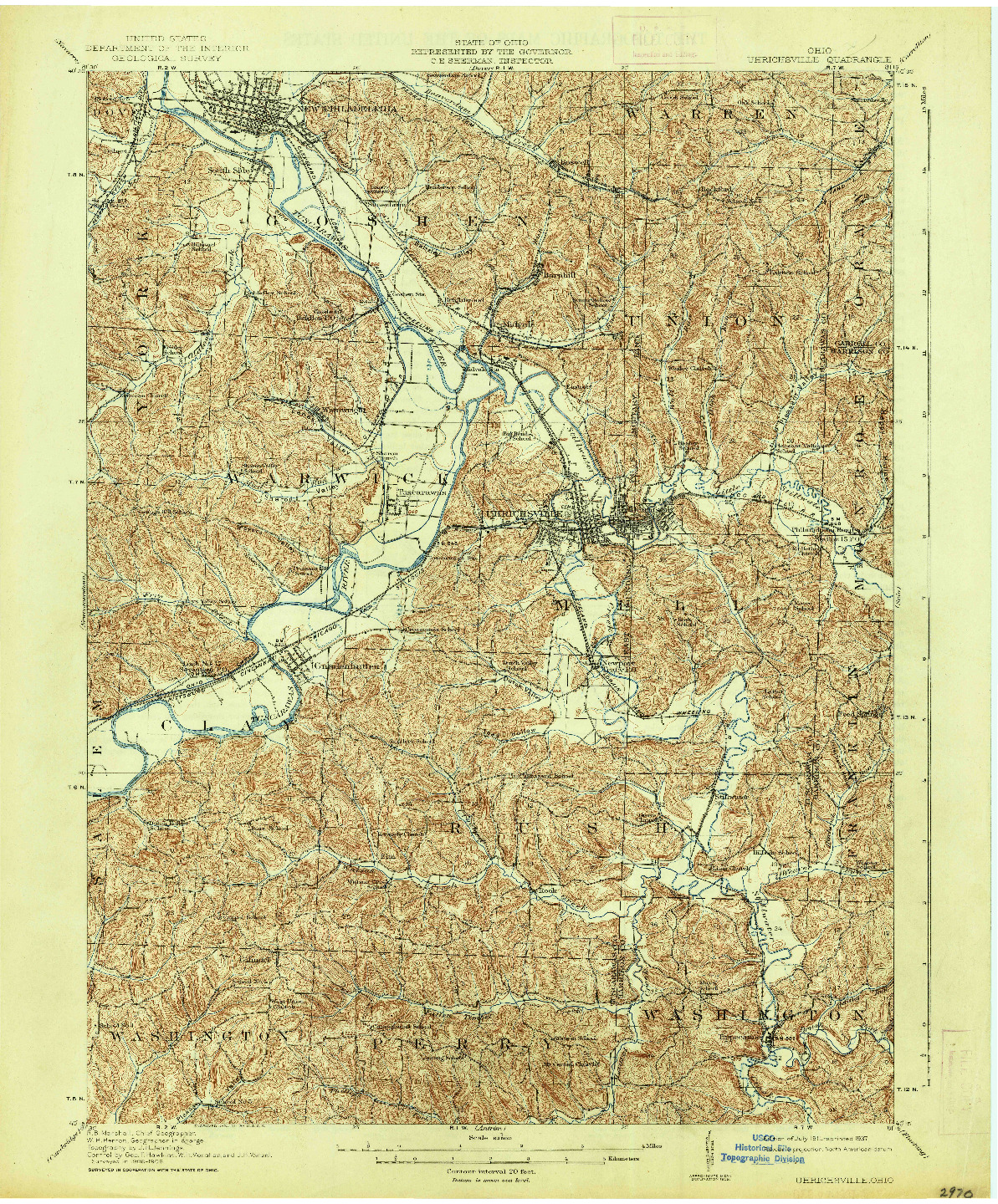 USGS 1:62500-SCALE QUADRANGLE FOR UHRICHSVILLE, OH 1911