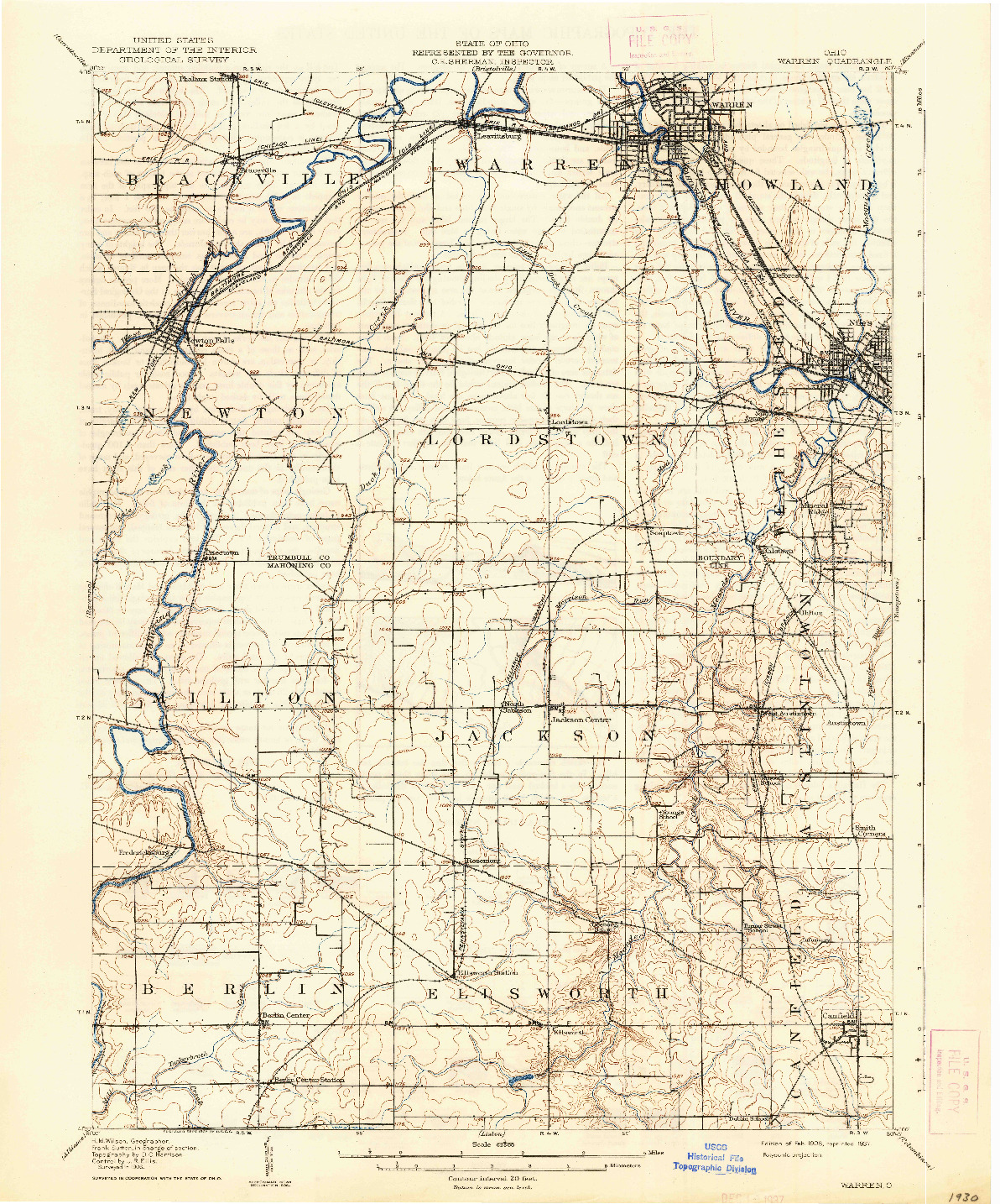 USGS 1:62500-SCALE QUADRANGLE FOR WARREN, OH 1908