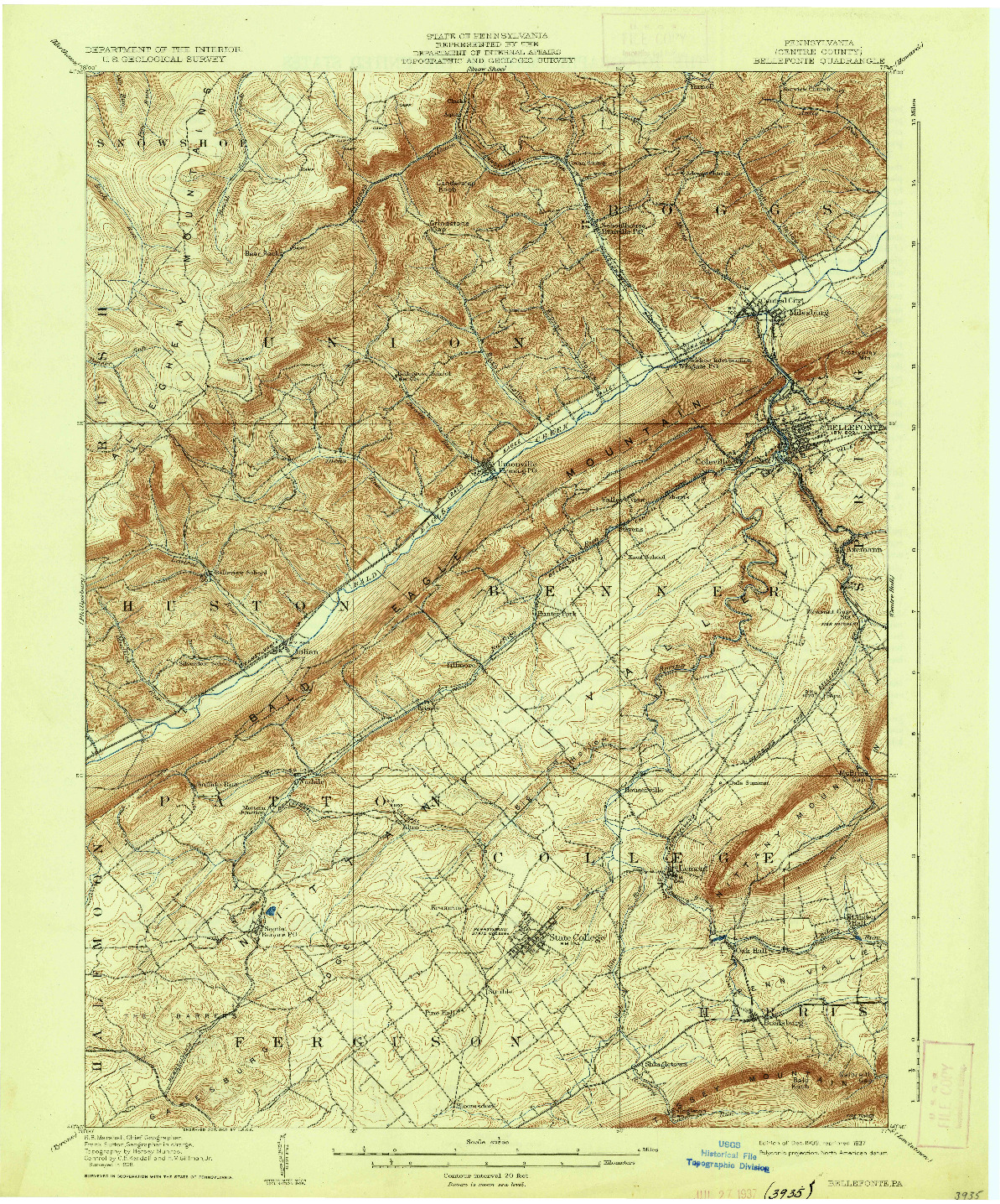 USGS 1:62500-SCALE QUADRANGLE FOR BELLEFONTE, PA 1909