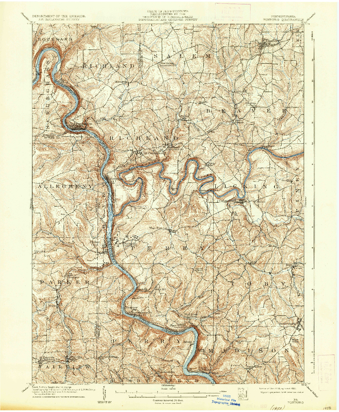 USGS 1:62500-SCALE QUADRANGLE FOR FOXBURG, PA 1908
