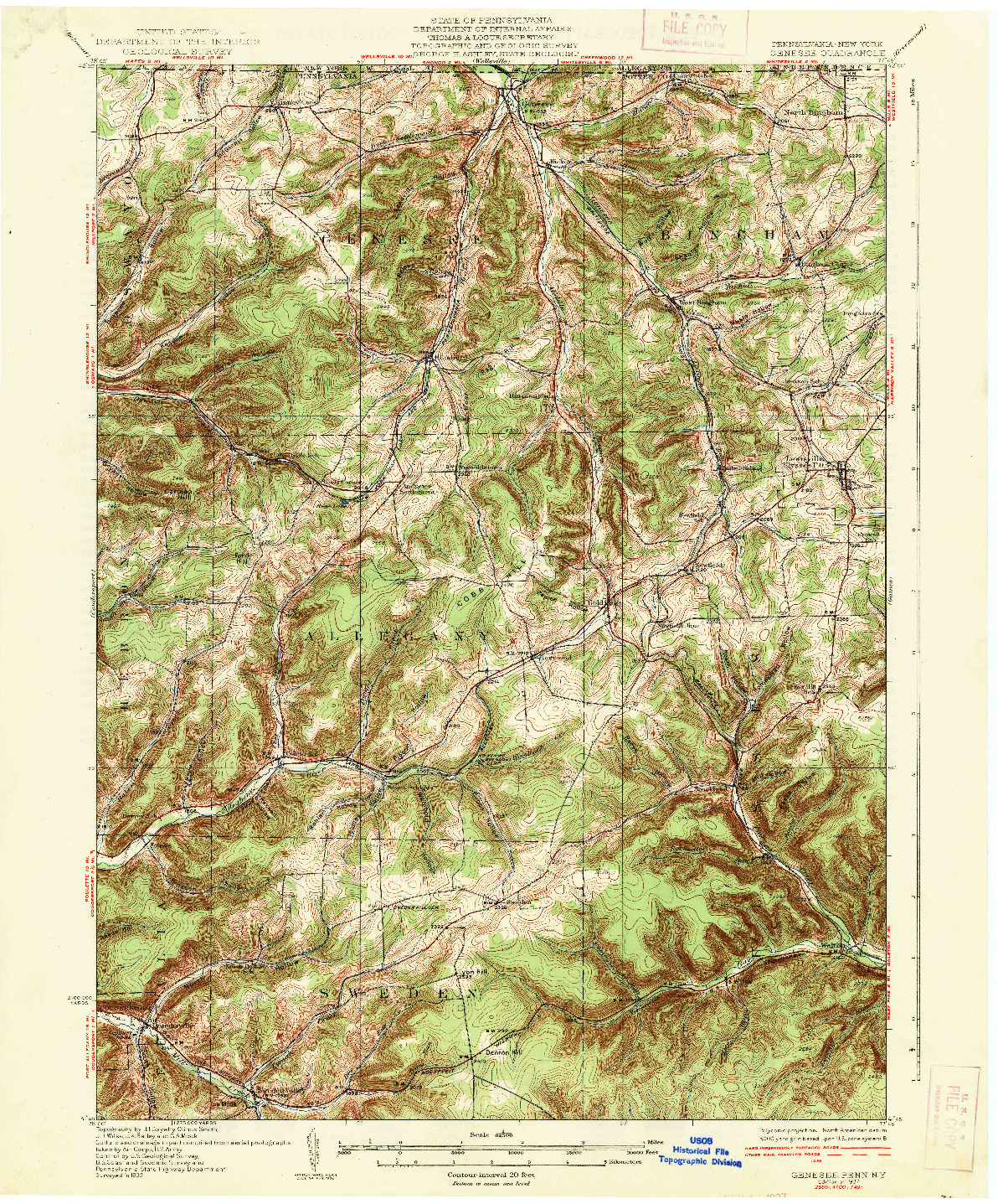 USGS 1:62500-SCALE QUADRANGLE FOR GENESEE, PA 1937