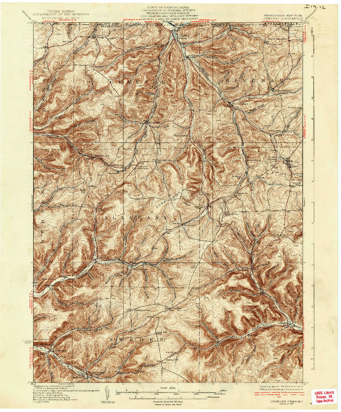 USGS 1:62500-SCALE QUADRANGLE FOR GENESEE, PA 1937