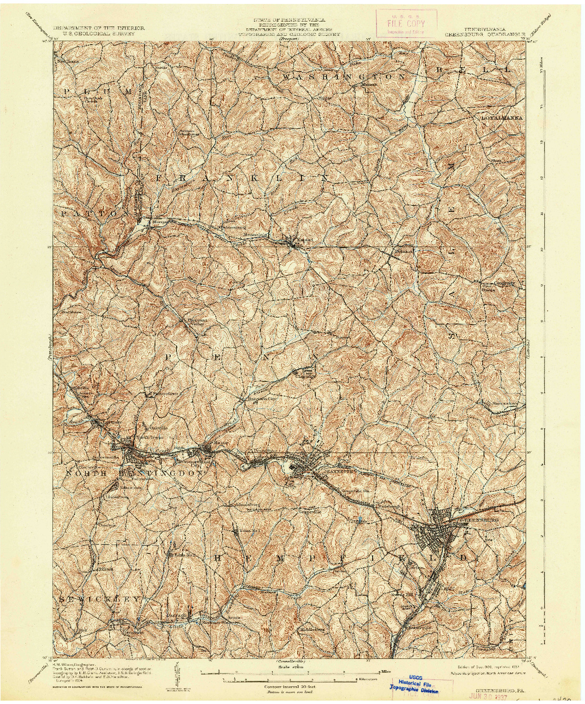 USGS 1:62500-SCALE QUADRANGLE FOR GREENSBURG, PA 1906