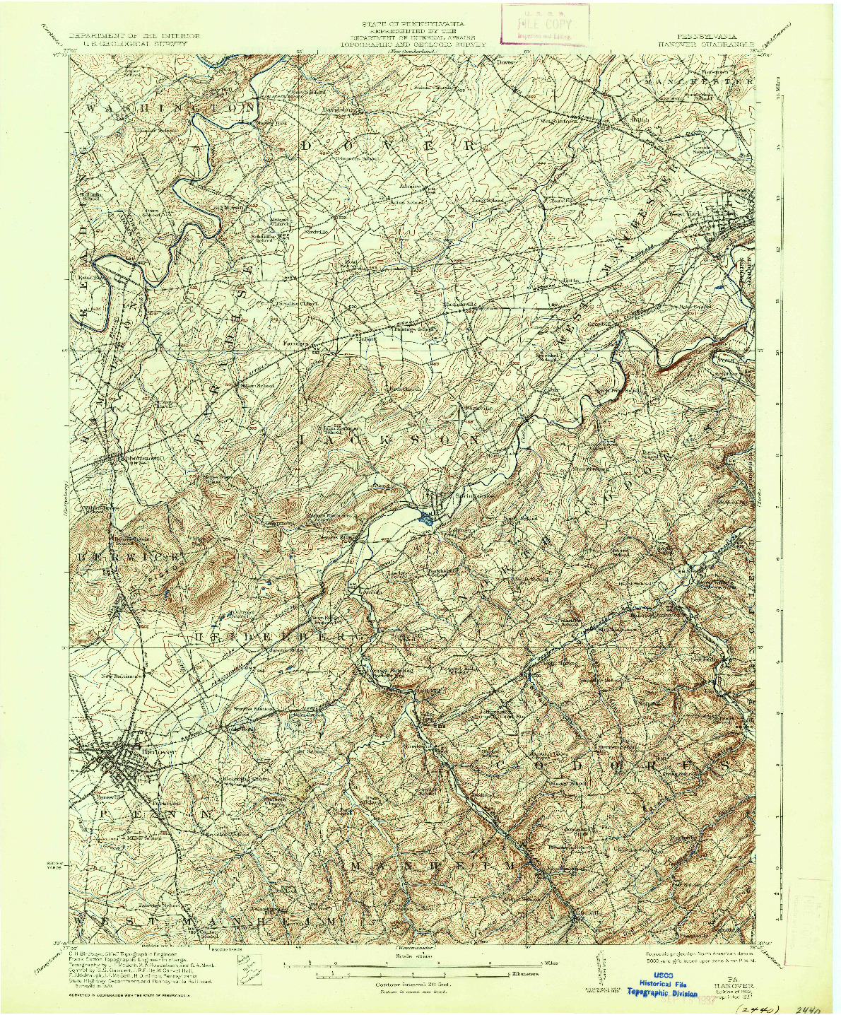 USGS 1:62500-SCALE QUADRANGLE FOR HANOVER, PA 1922