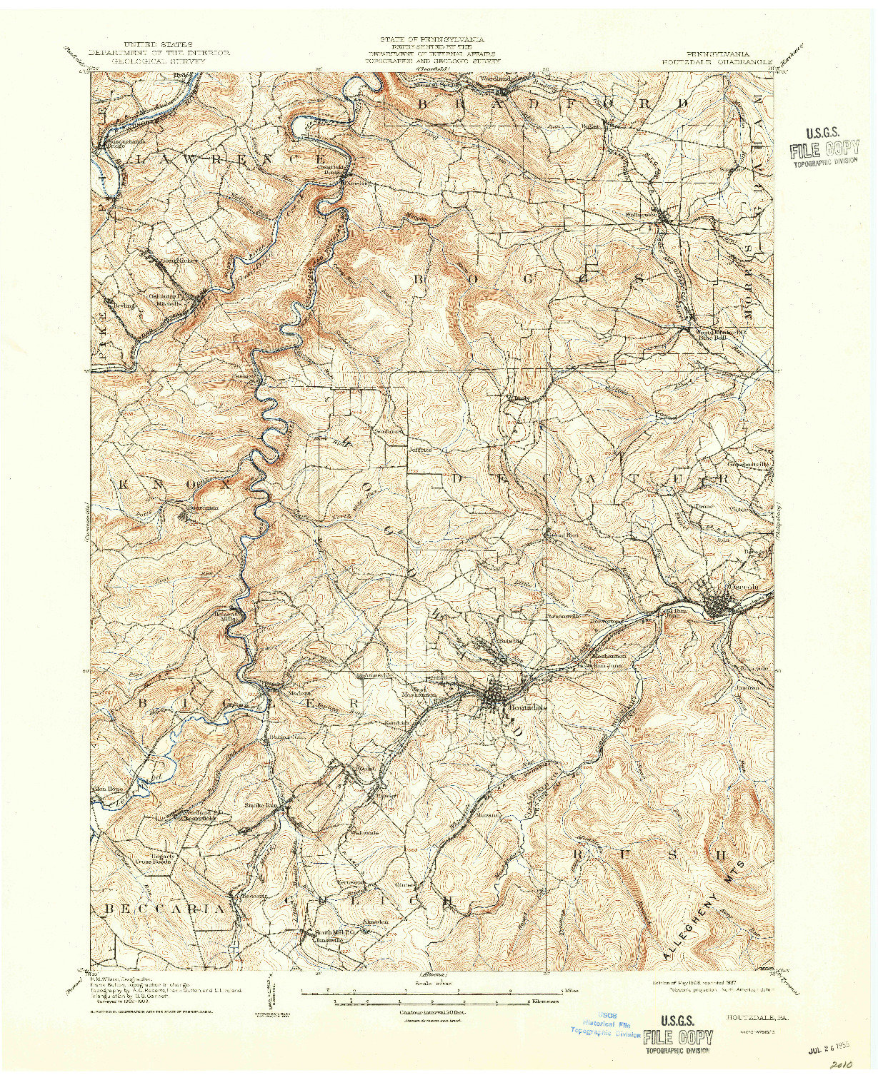 USGS 1:62500-SCALE QUADRANGLE FOR HOUTZDALE, PA 1905