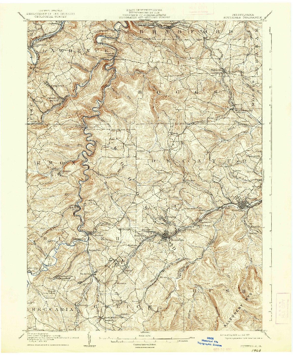 USGS 1:62500-SCALE QUADRANGLE FOR HOUTZDALE, PA 1905