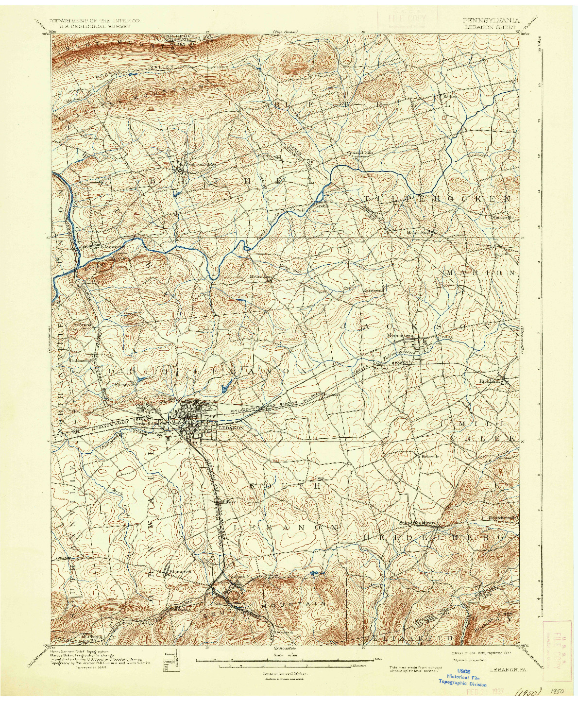 USGS 1:62500-SCALE QUADRANGLE FOR LEBANON, PA 1899