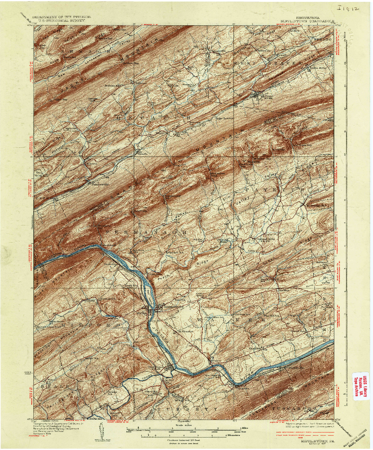 USGS 1:62500-SCALE QUADRANGLE FOR MIFFLINTOWN, PA 1937