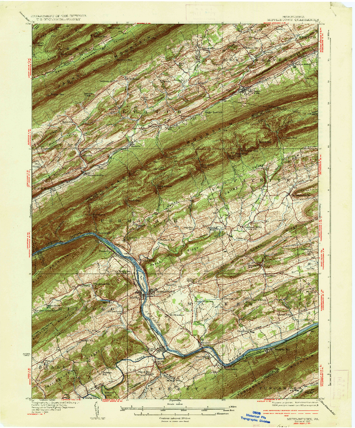 USGS 1:62500-SCALE QUADRANGLE FOR MIFFLINTOWN, PA 1937