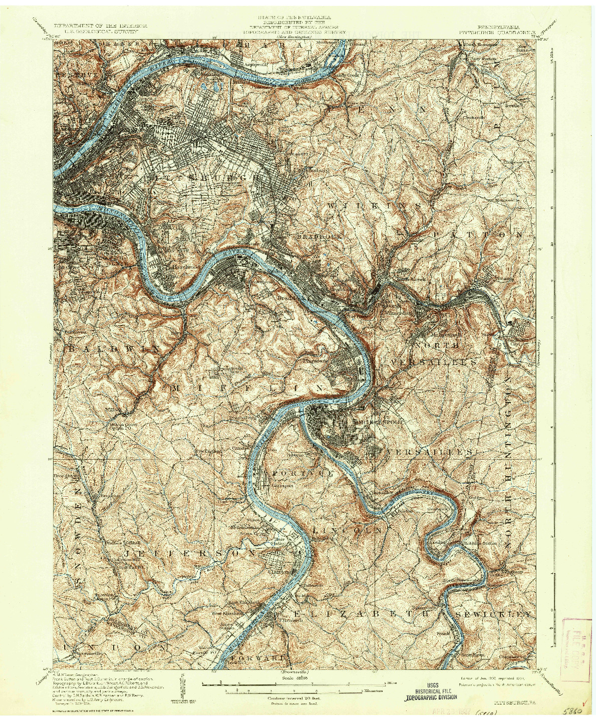 USGS 1:62500-SCALE QUADRANGLE FOR PITTSBURGH, PA 1907