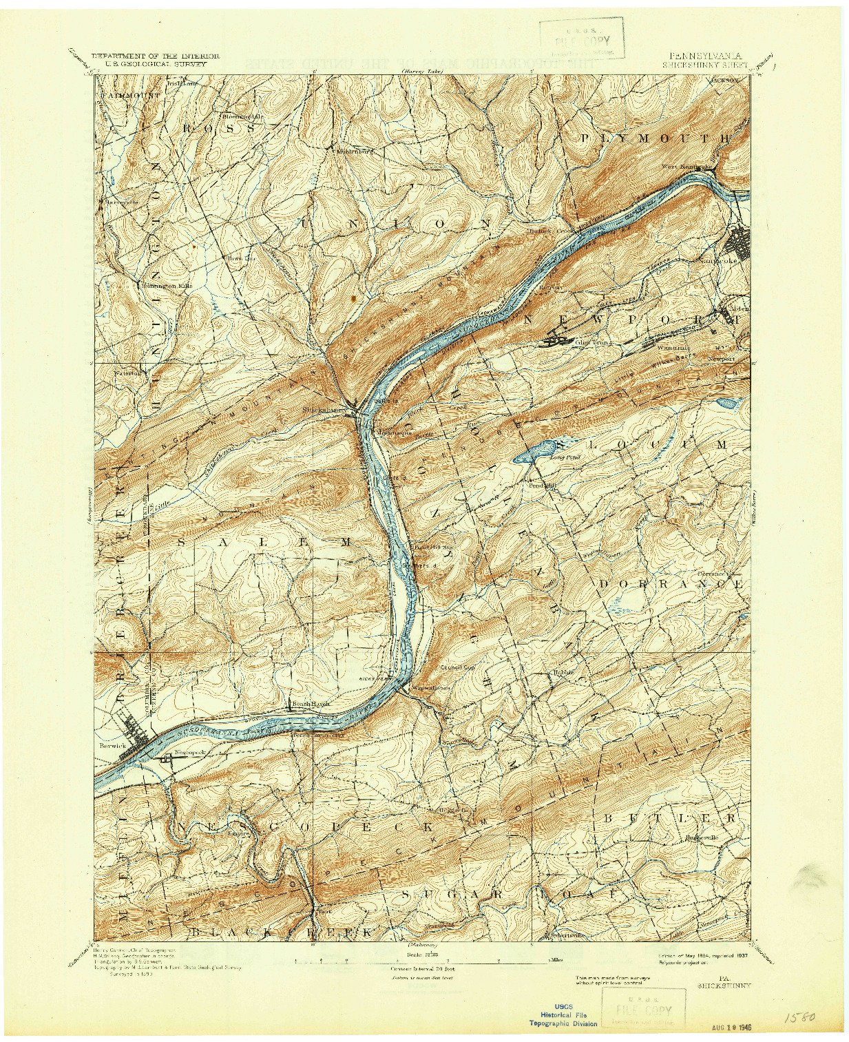 USGS 1:62500-SCALE QUADRANGLE FOR SHICKSHINNY, PA 1894