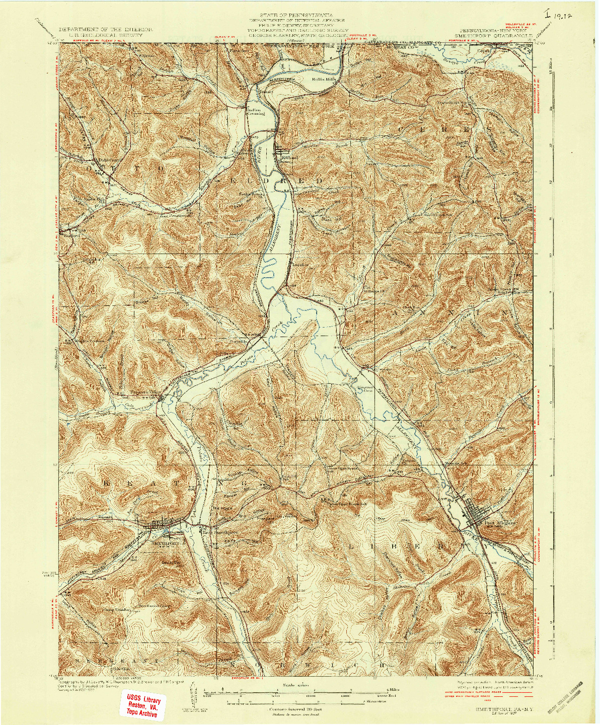 USGS 1:62500-SCALE QUADRANGLE FOR SMETHPORT, PA 1937