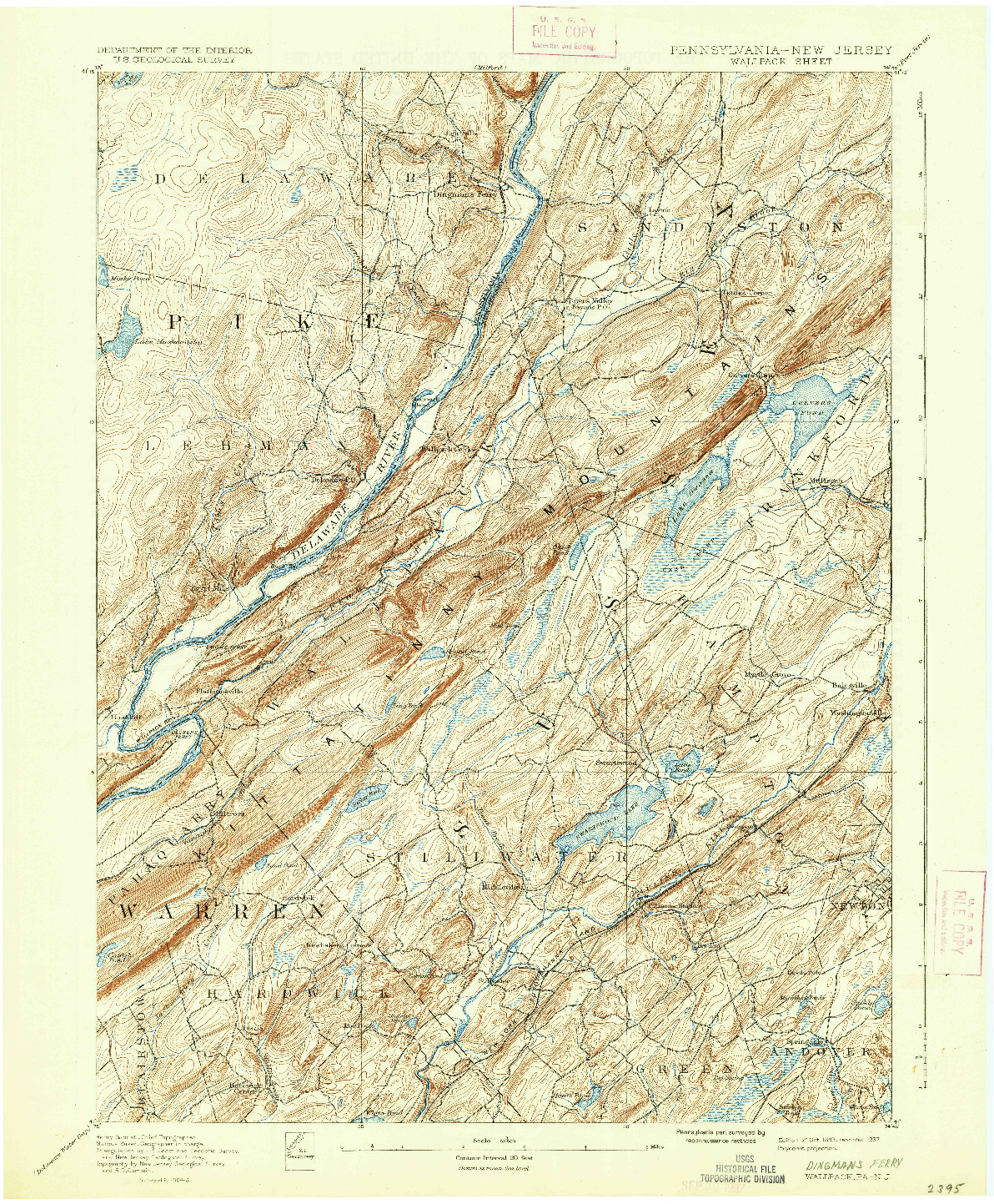 USGS 1:62500-SCALE QUADRANGLE FOR WALLPACK, PA 1893