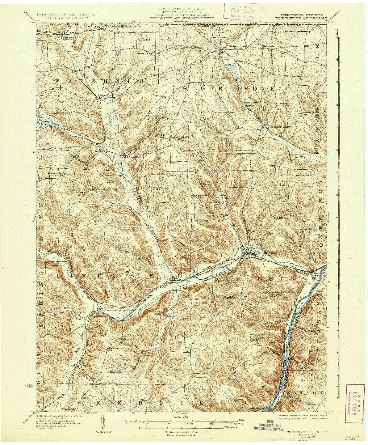 USGS 1:62500-SCALE QUADRANGLE FOR YOUNGSVILLE, PA 1929