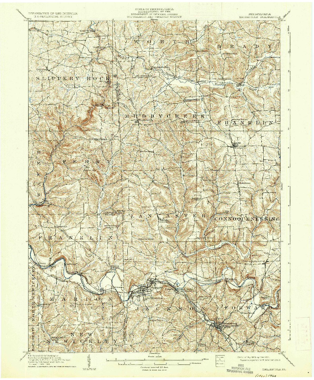 USGS 1:62500-SCALE QUADRANGLE FOR ZELIENOPLE, PA 1910