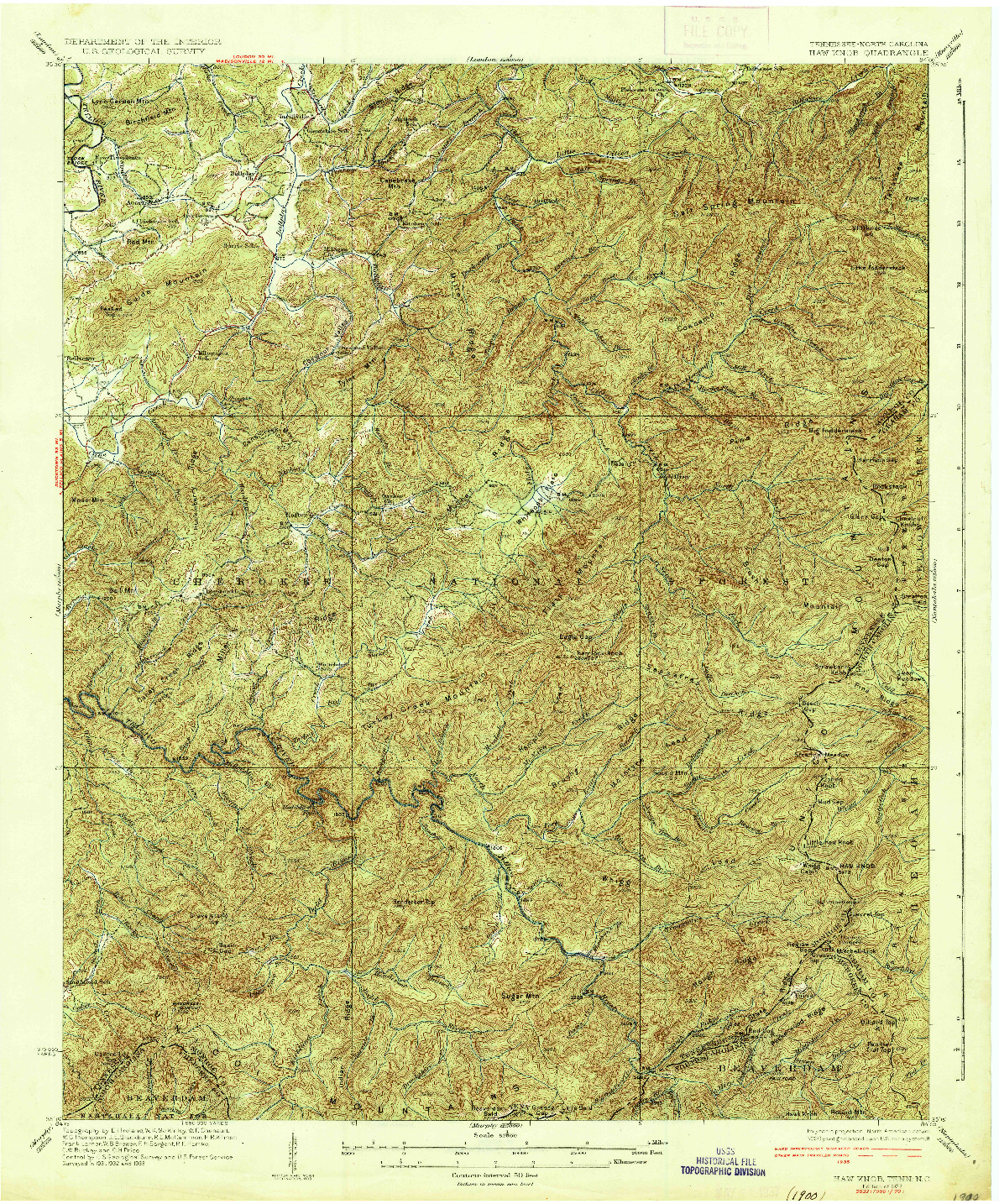 USGS 1:62500-SCALE QUADRANGLE FOR HAW KNOB, TN 1937