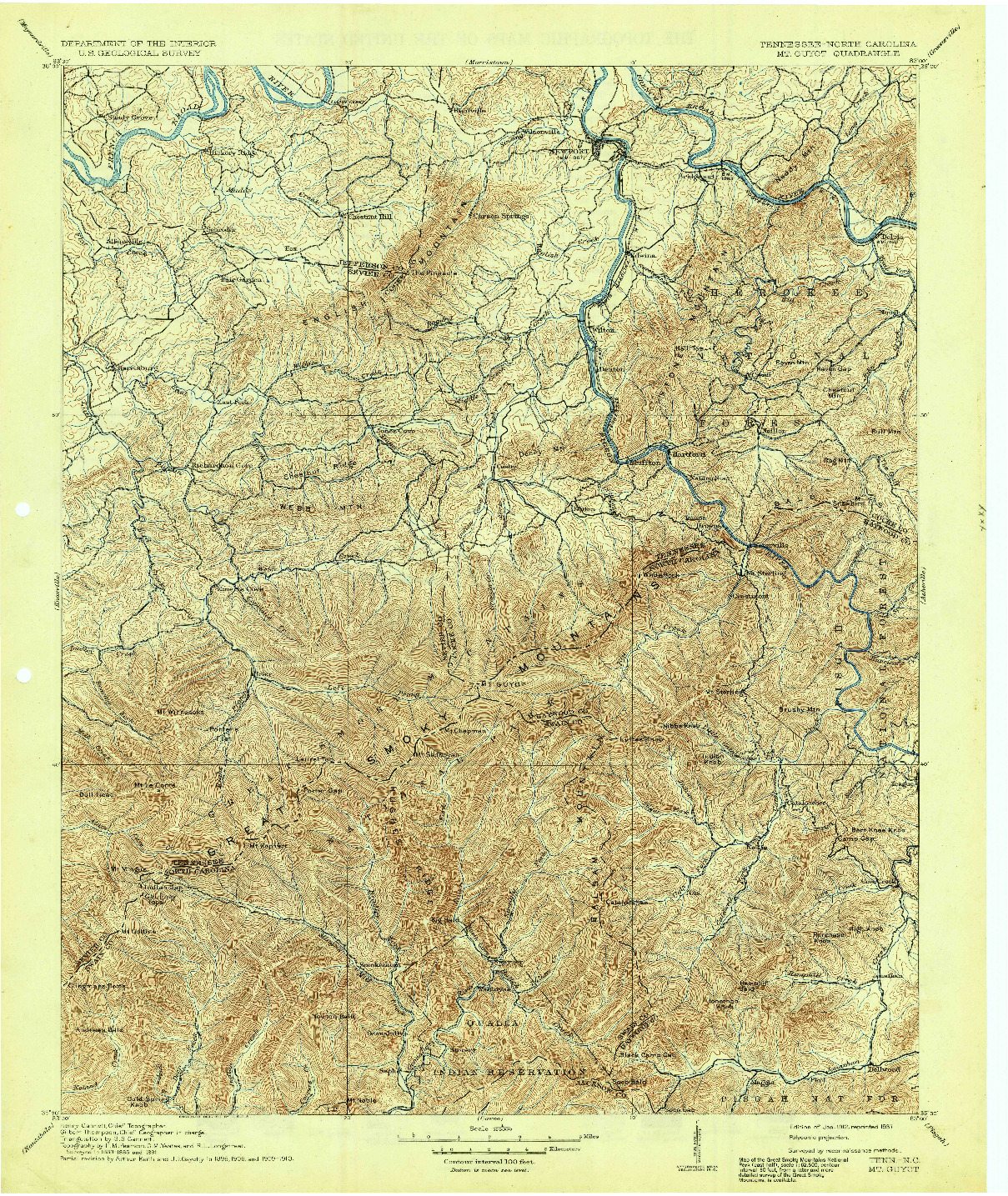 USGS 1:125000-SCALE QUADRANGLE FOR MT. GUYOT, TN 1912