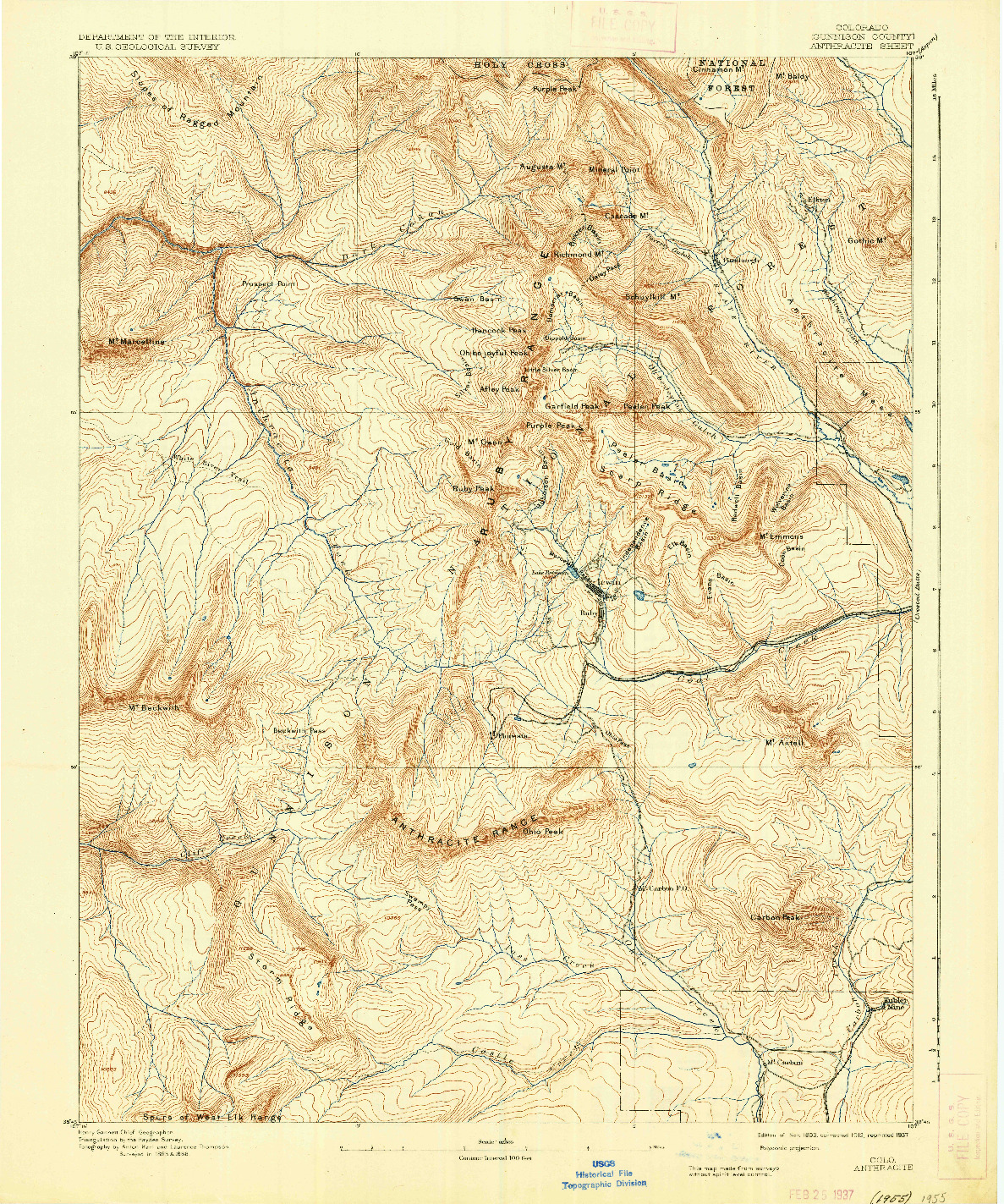 USGS 1:62500-SCALE QUADRANGLE FOR ANTHRACITE, CO 1893