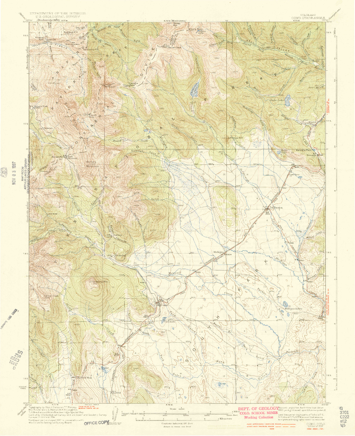 USGS 1:62500-SCALE QUADRANGLE FOR COMO, CO 1937