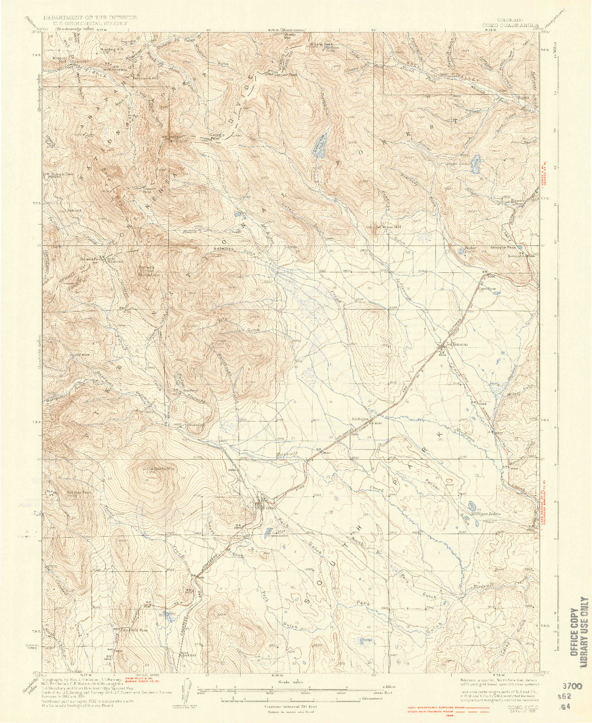 USGS 1:62500-SCALE QUADRANGLE FOR COMO, CO 1937
