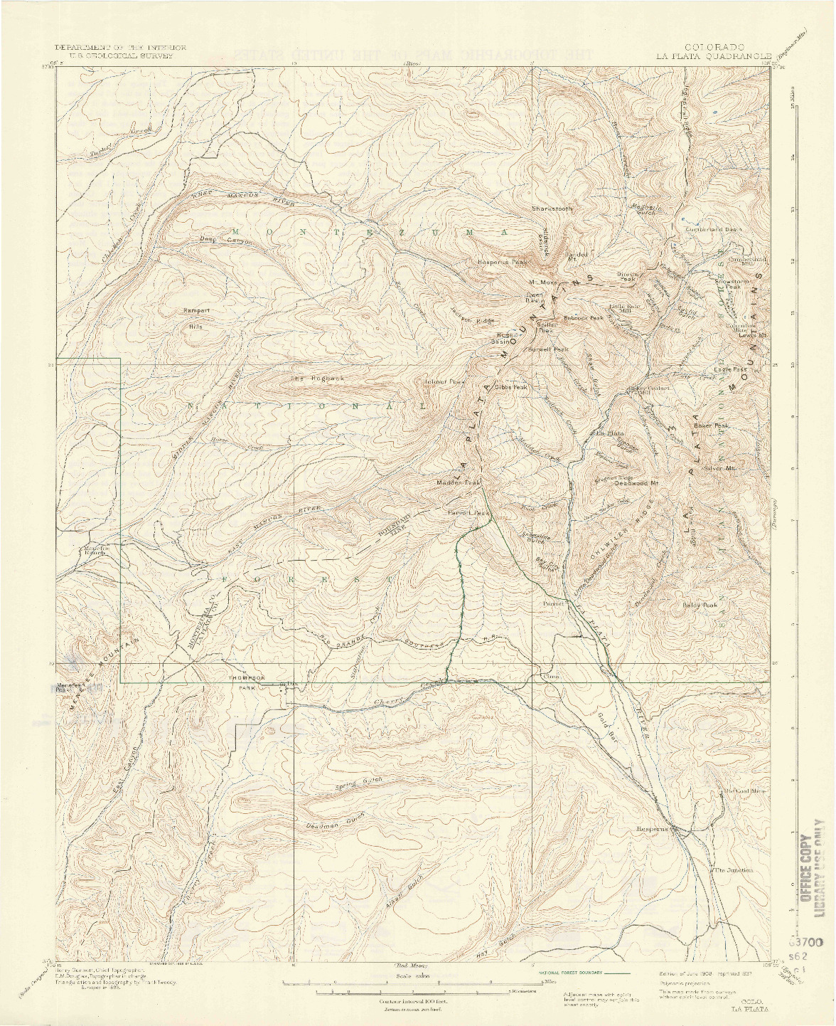 USGS 1:62500-SCALE QUADRANGLE FOR LA PLATA, CO 1908