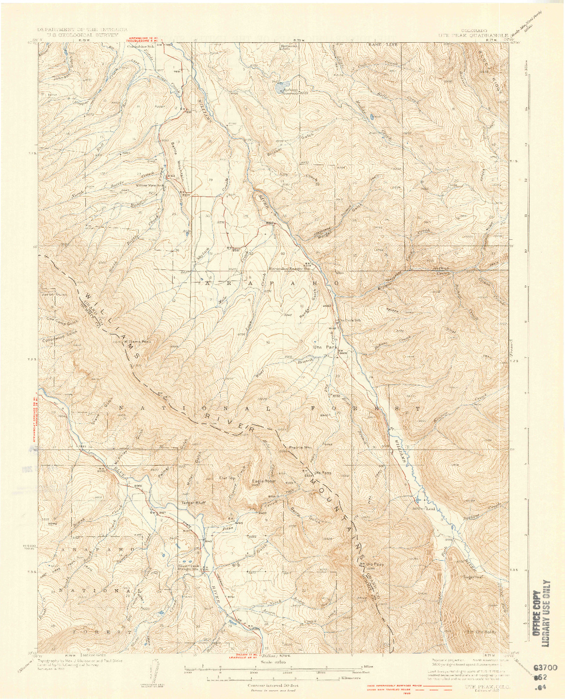 USGS 1:62500-SCALE QUADRANGLE FOR UTE PEAK, CO 1937