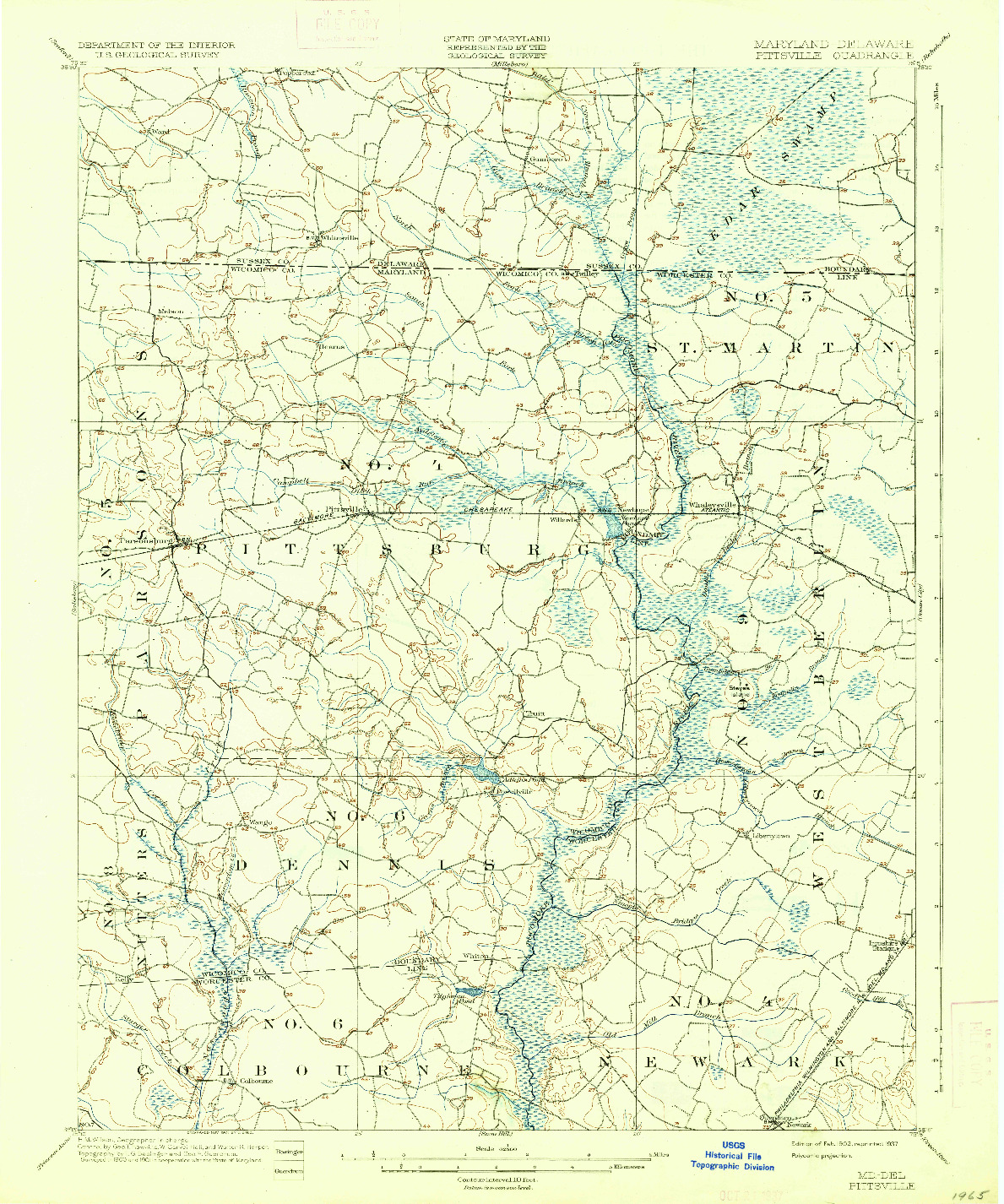 USGS 1:62500-SCALE QUADRANGLE FOR PITTSVILLE, MD 1902